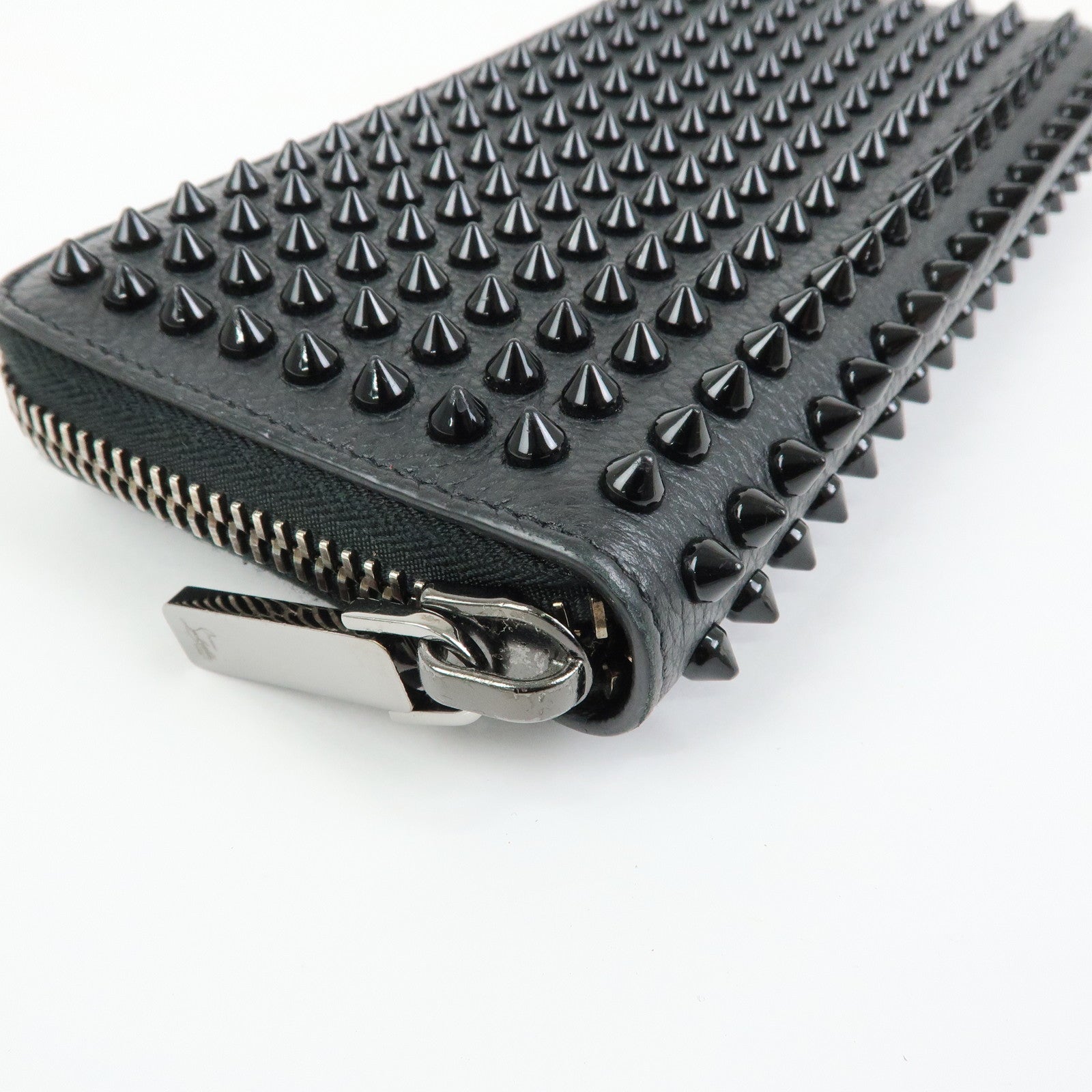 Christian Louboutin Studs Leather Round Zippy Long Wallet Black