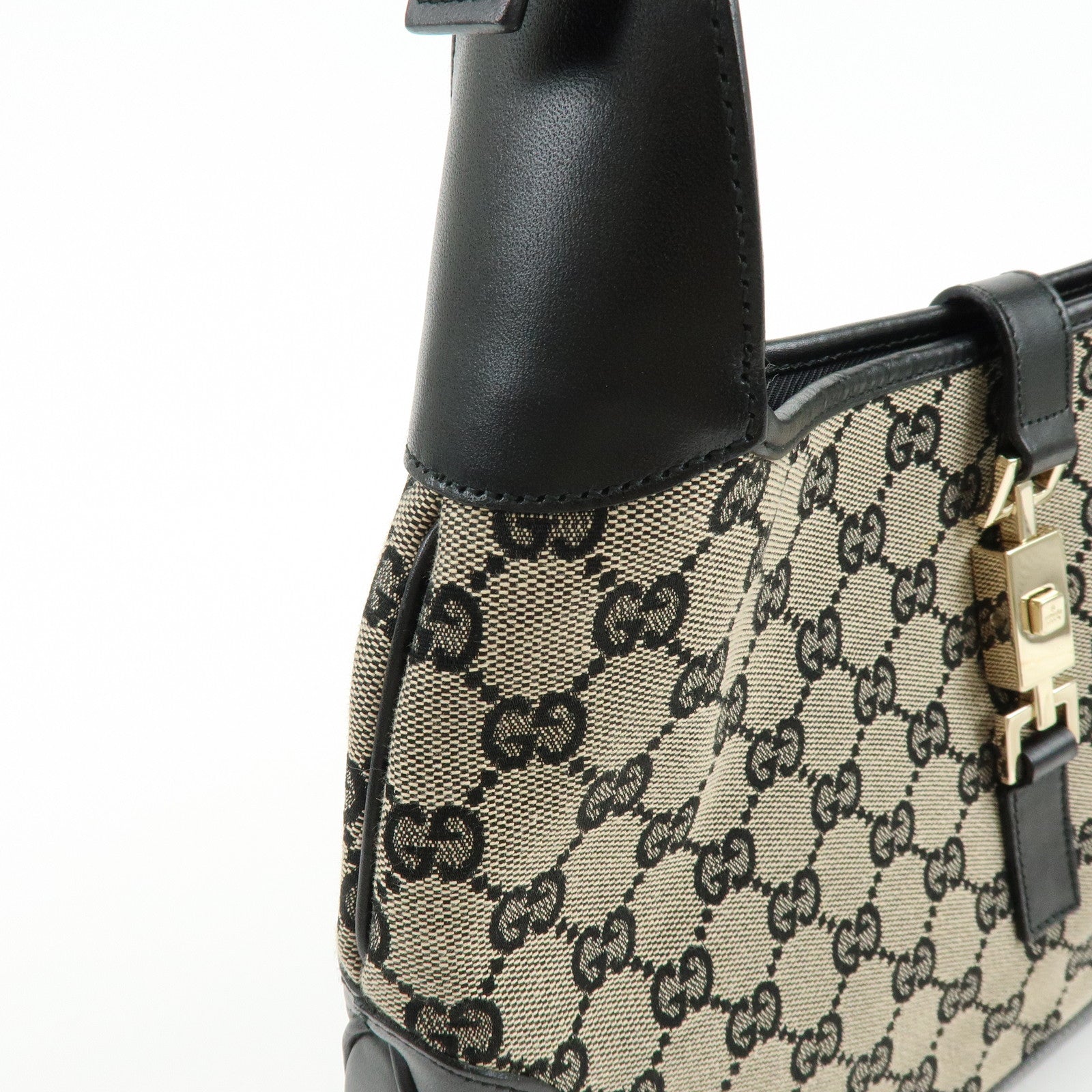 GUCCI Jackie GG Canvas Leather Shoulder Hand Bag Beige Black 001・3306