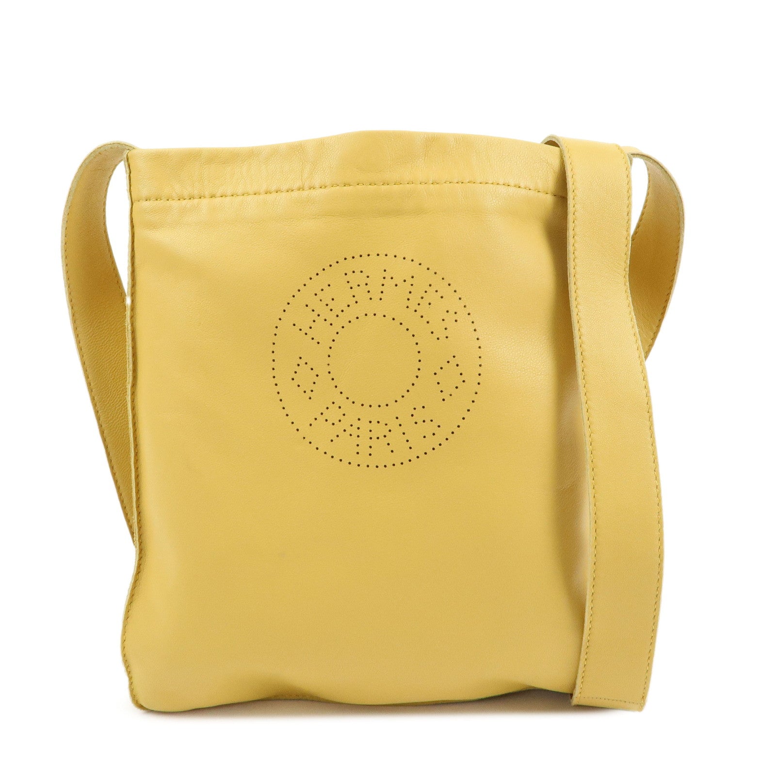 HERMES Clou de Selle Lamb Skin Shoulder Bag □Q Stamped Yellow