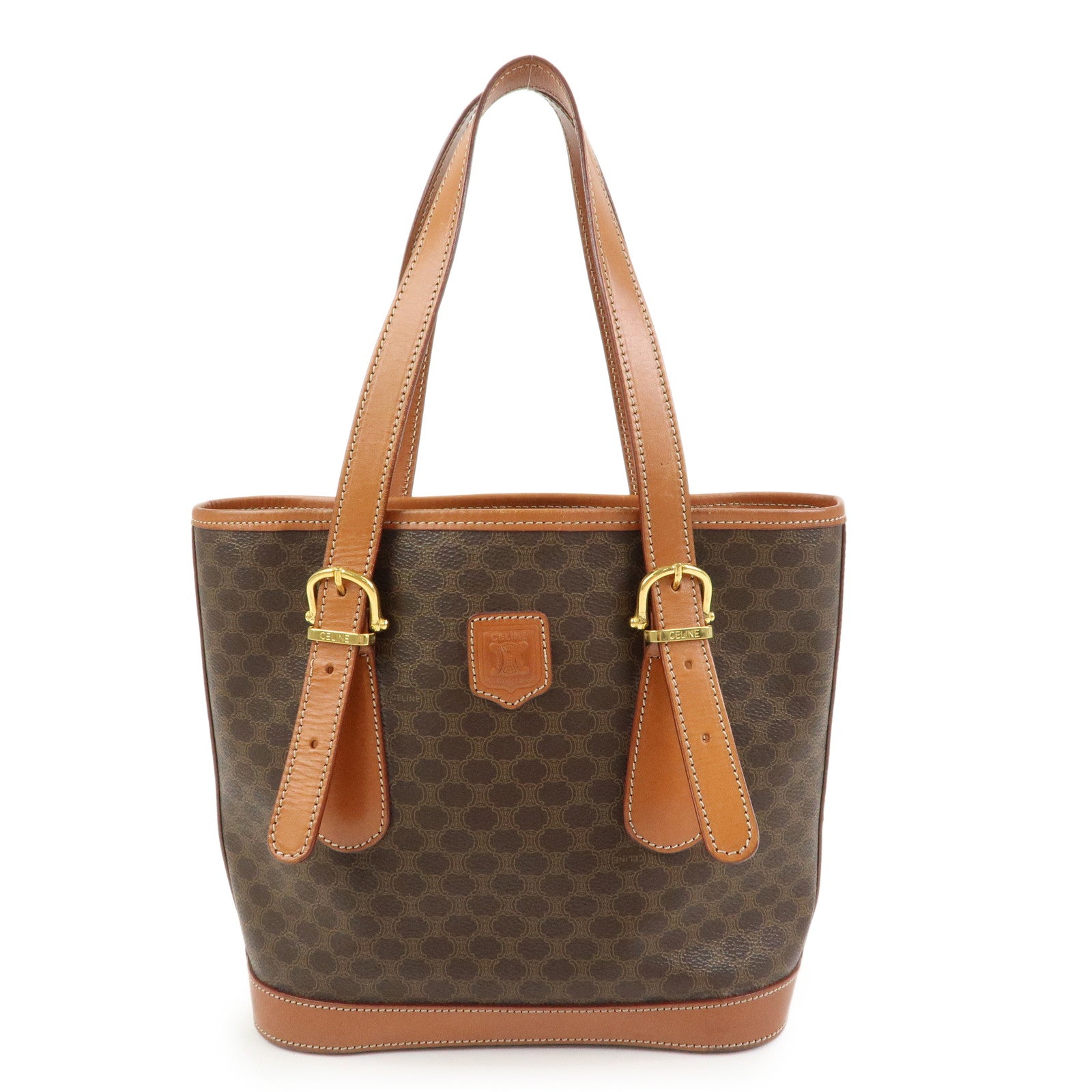 CELINE Macadam PVC Leather Tote Bag Hand Bag Shoulder Bag Brown