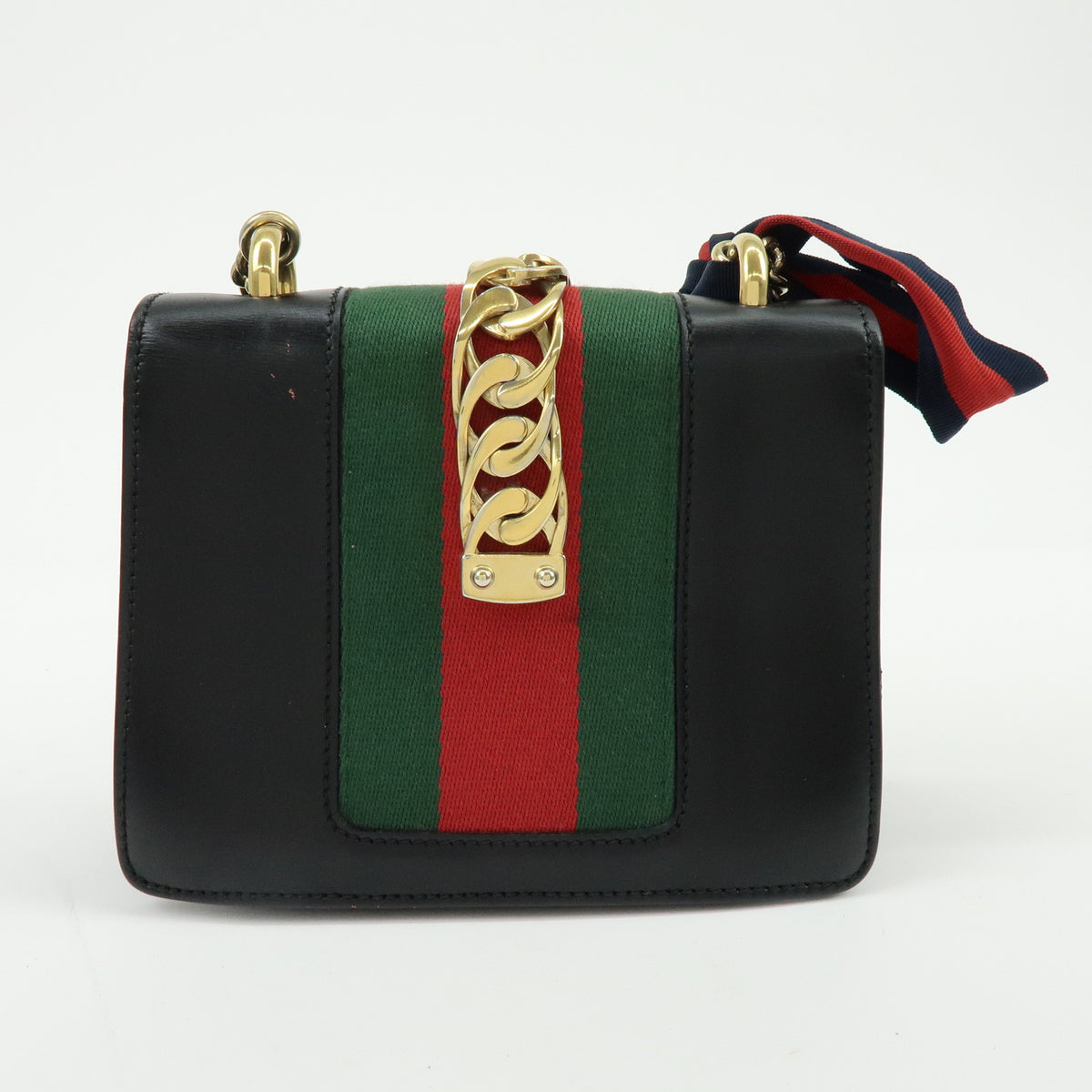 GUCCI Sylvie Sherry Leather Chain Shoulder Bag Crossbody Bag Black