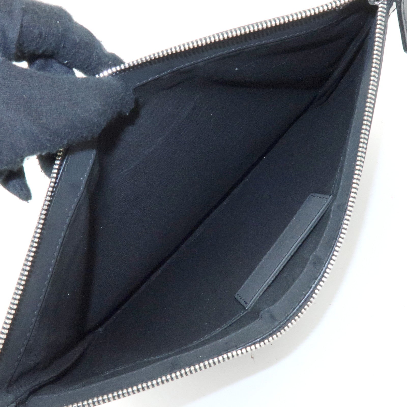BALENCIAGA Navy Clip M Canvas Leather Clutch Bag Black 373834