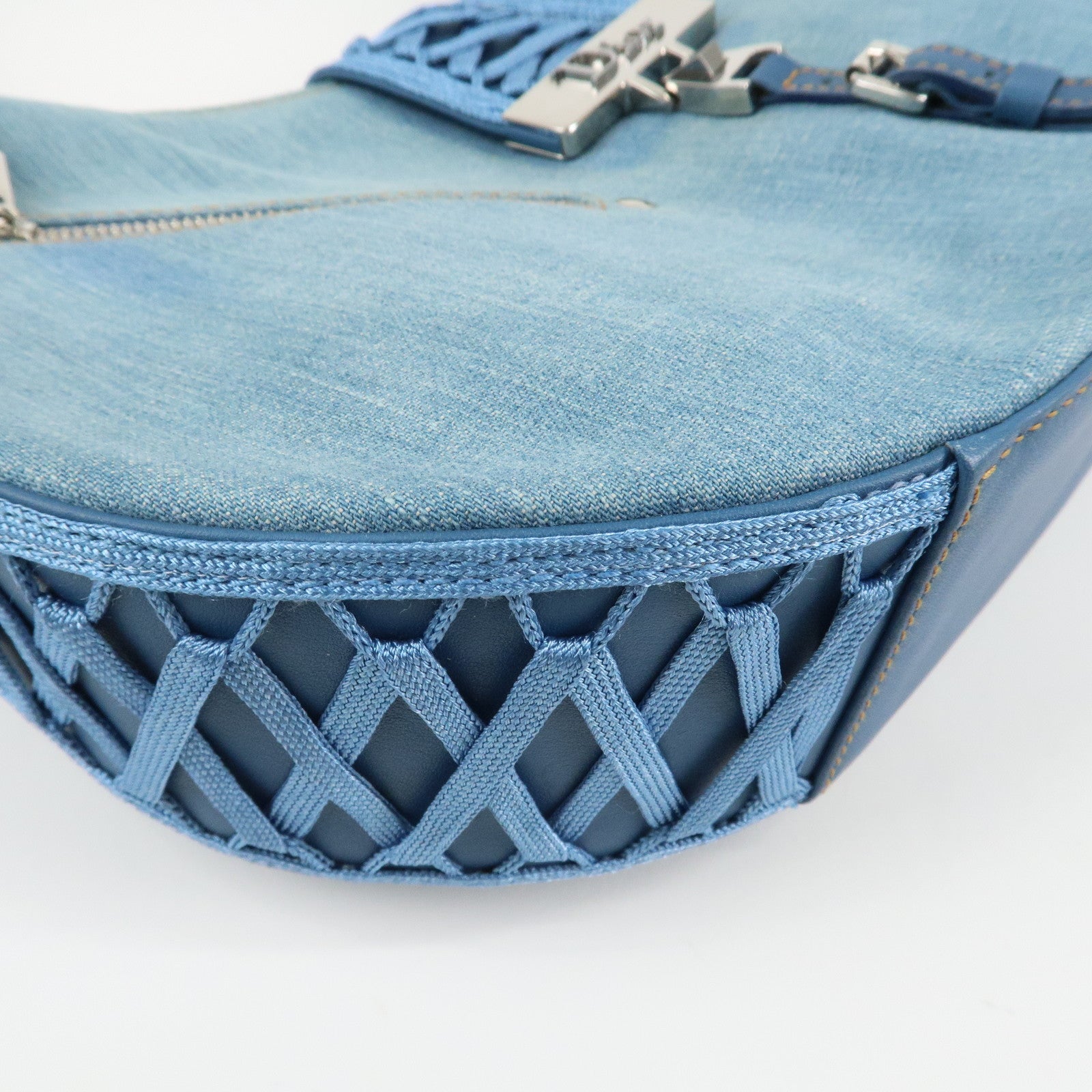 Christian Dior Admit It Denim Leather Shoulder Bag Light Blue Used