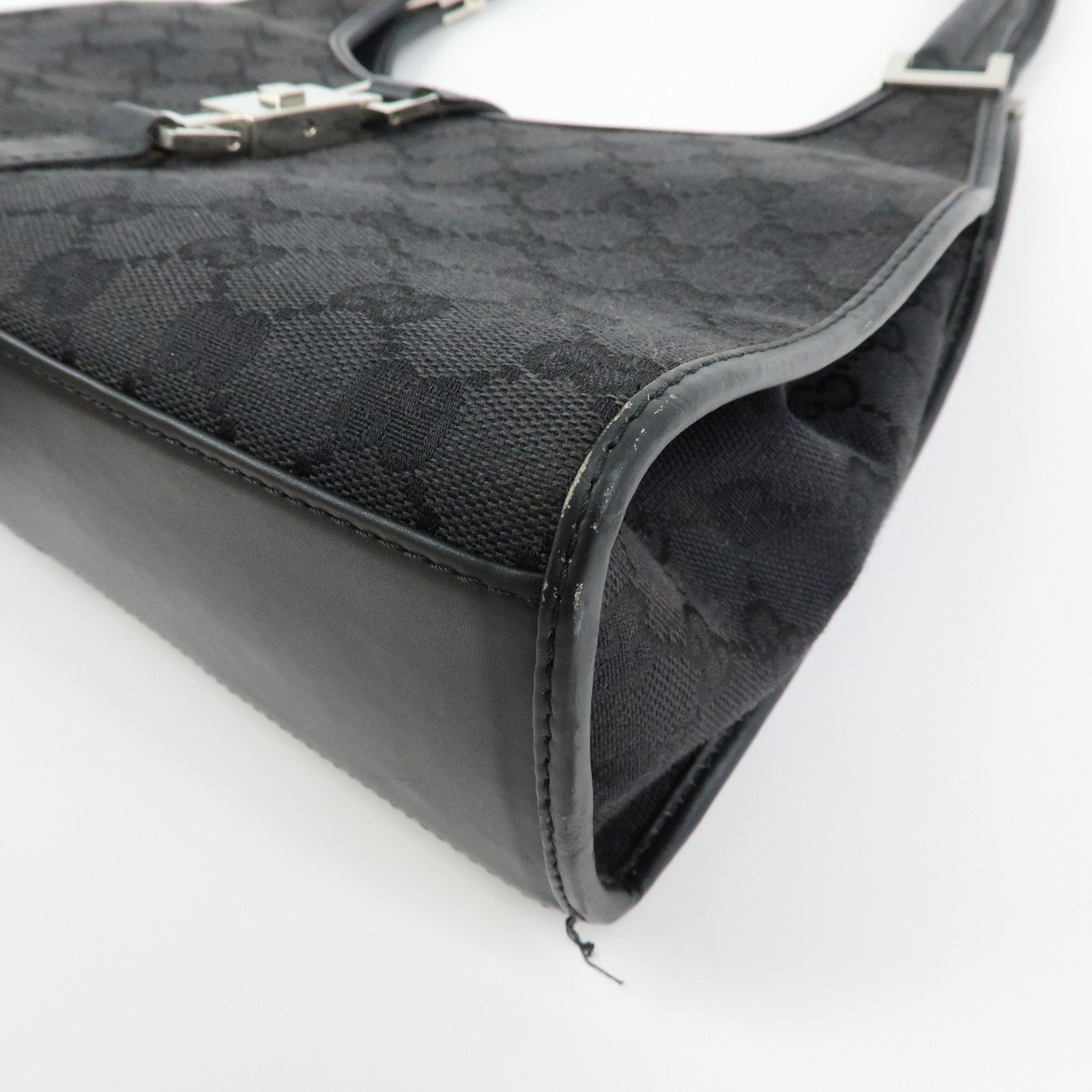 GUCCI Jackie GG Canvas Leather Hand Bag Shoulder Bag Black 001・1067
