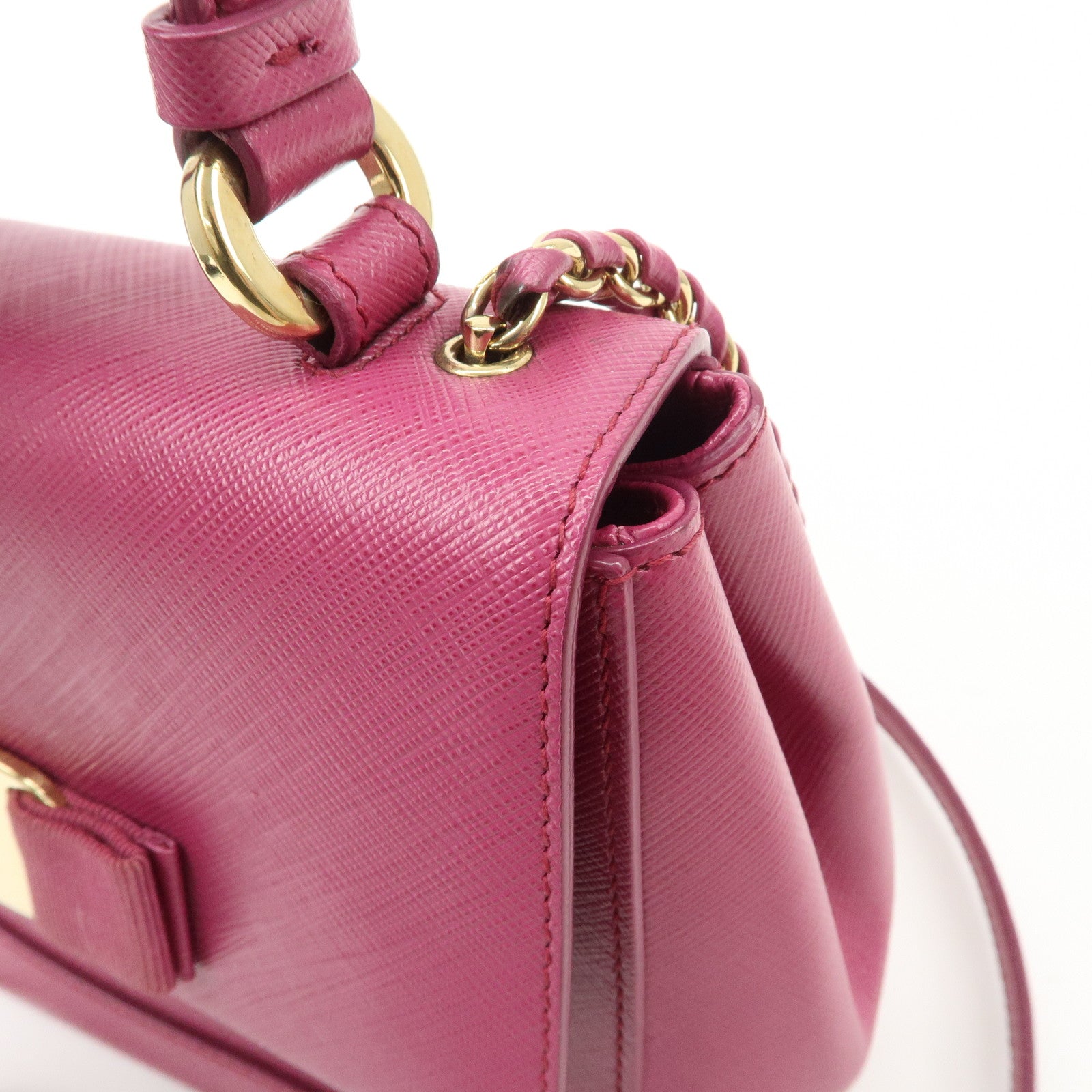 Ferragamo Vara Ribbon Leather 2Way Hand Bag Pink Used