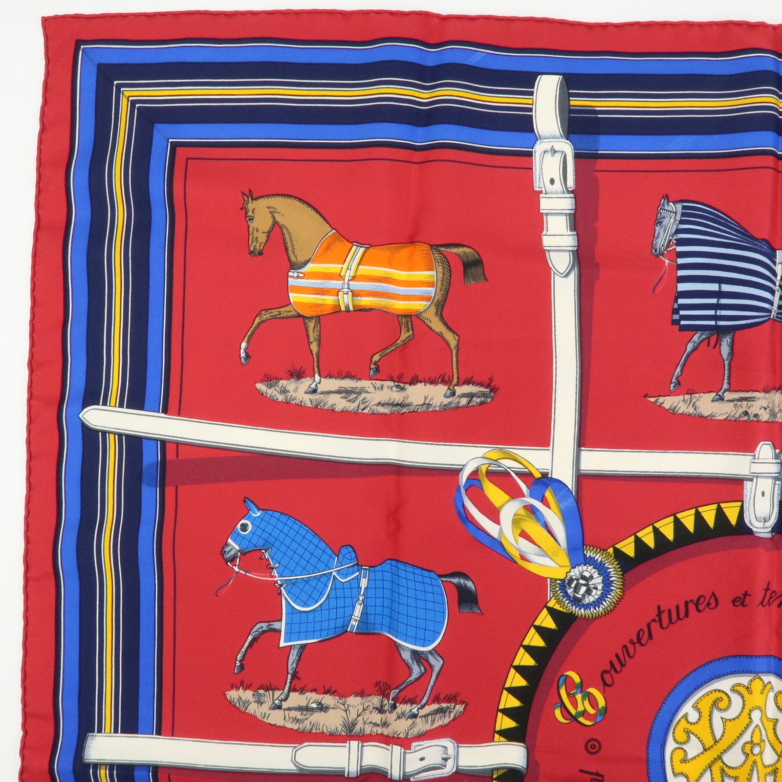 HERMES Carre 90 Silk 100% Scarf Couvertures et Tenues de Jour Red Blue