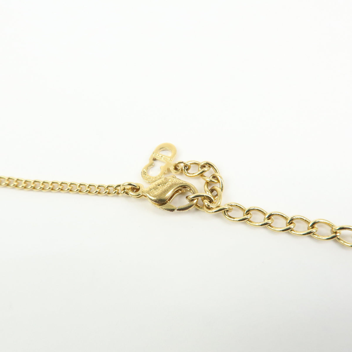 Christian Dior CD Logo Metal Rhinestone Necklace Gold