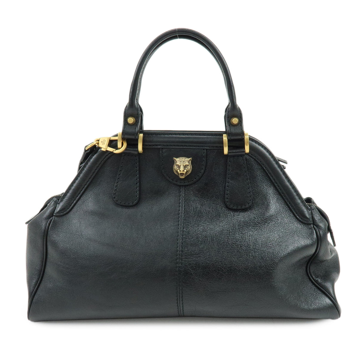 GUCCI Rebelle Double G Leather 2Way Bag Hand Shoulder Bag Black 516459