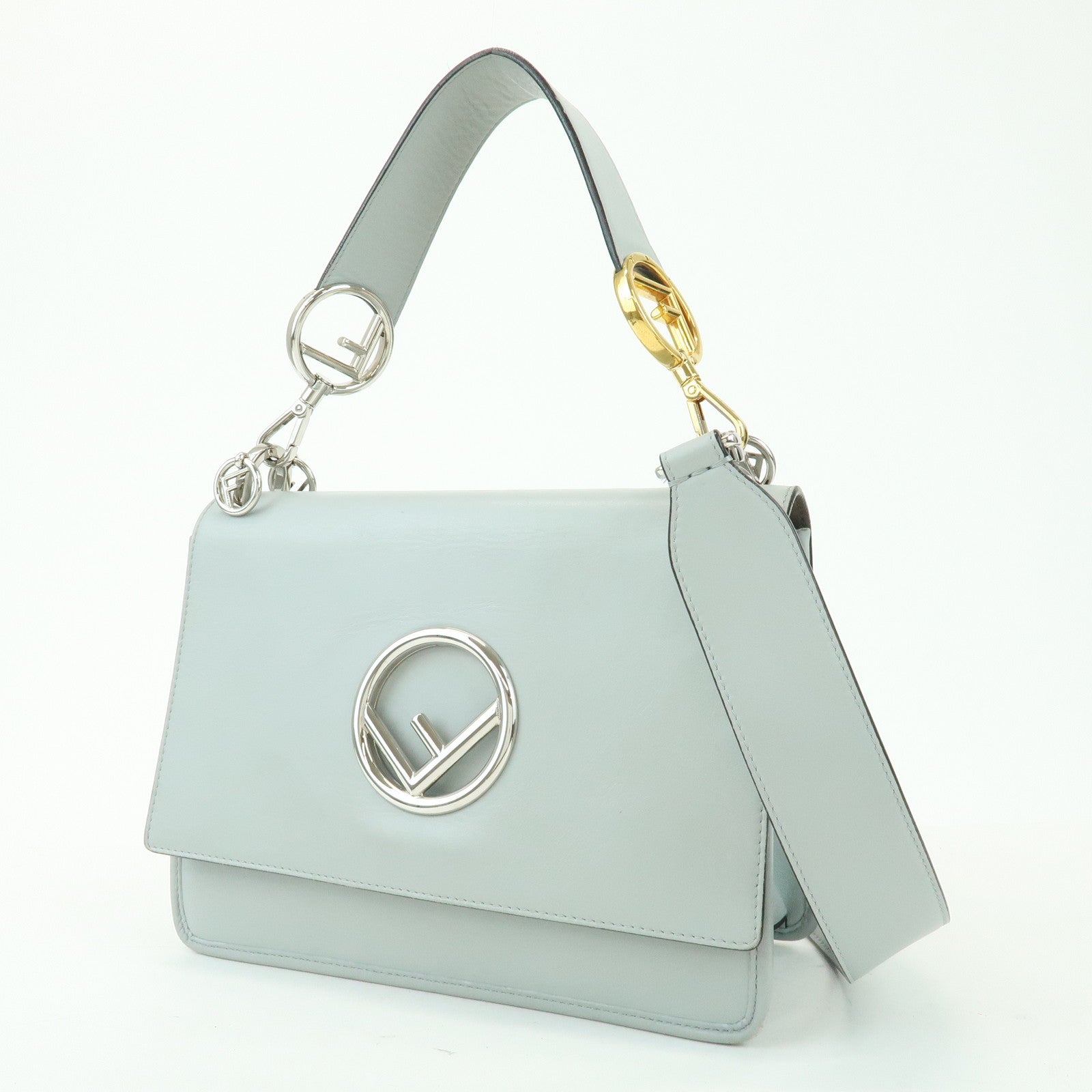 FENDI KAN I Leather 2Way Bag Shoulder Bag Hand Bag Gray