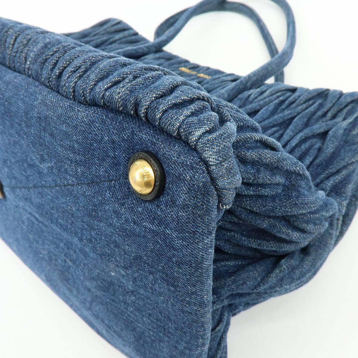 MIU MIU Logo Matelasse Denim Shoulder Bag Tote Bag Blue