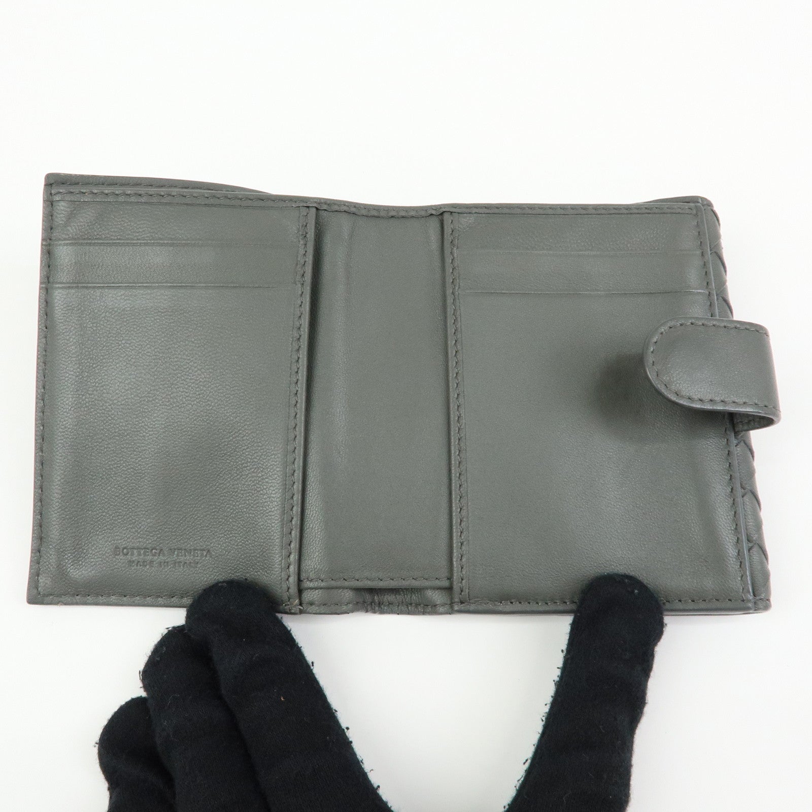 BOTTEGA VENETA Intrecciato Leather Compact Wallet Grey