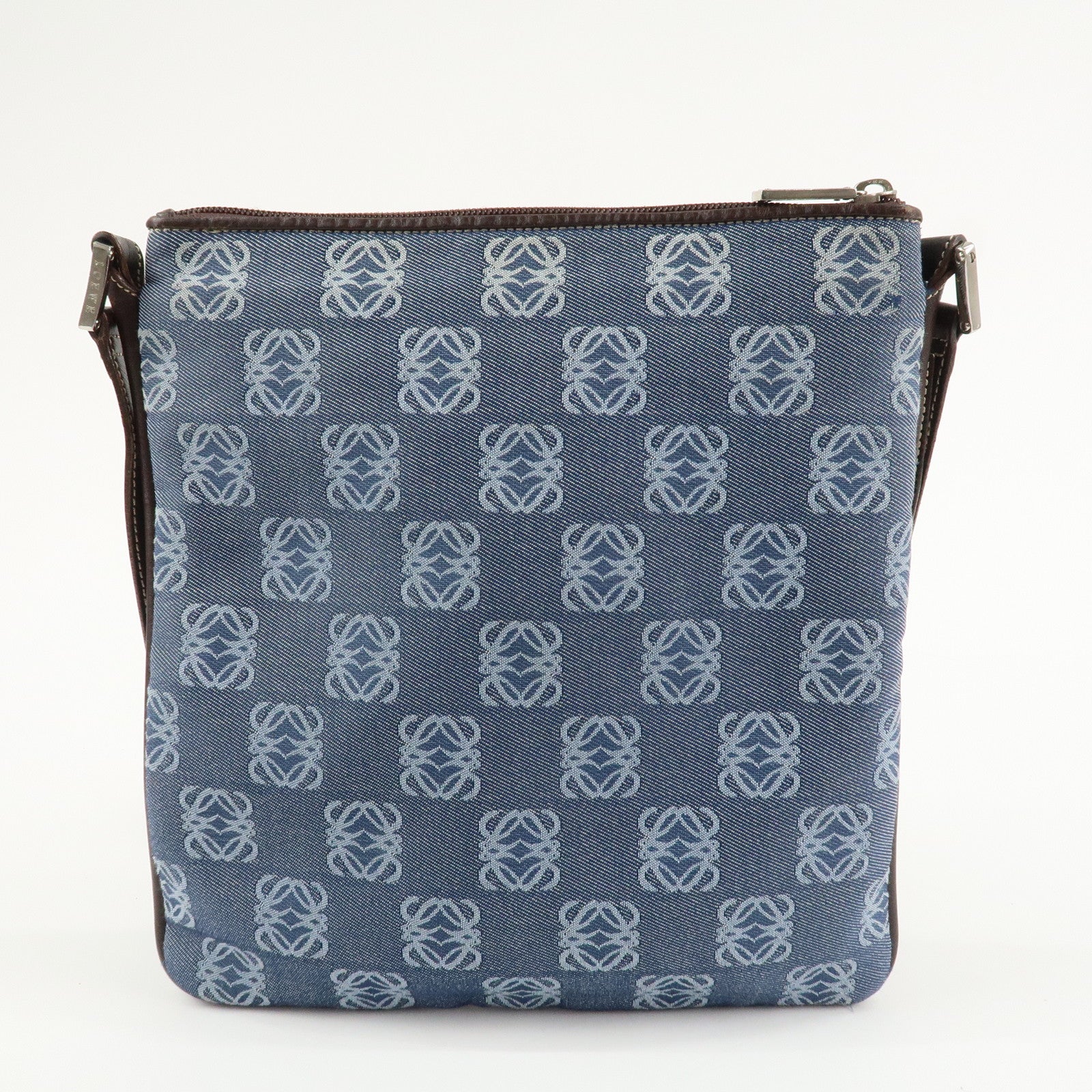 LOEWE Repeat Anagram Canvas Leather Shoulder Bag Crossbody Bag Blue Used