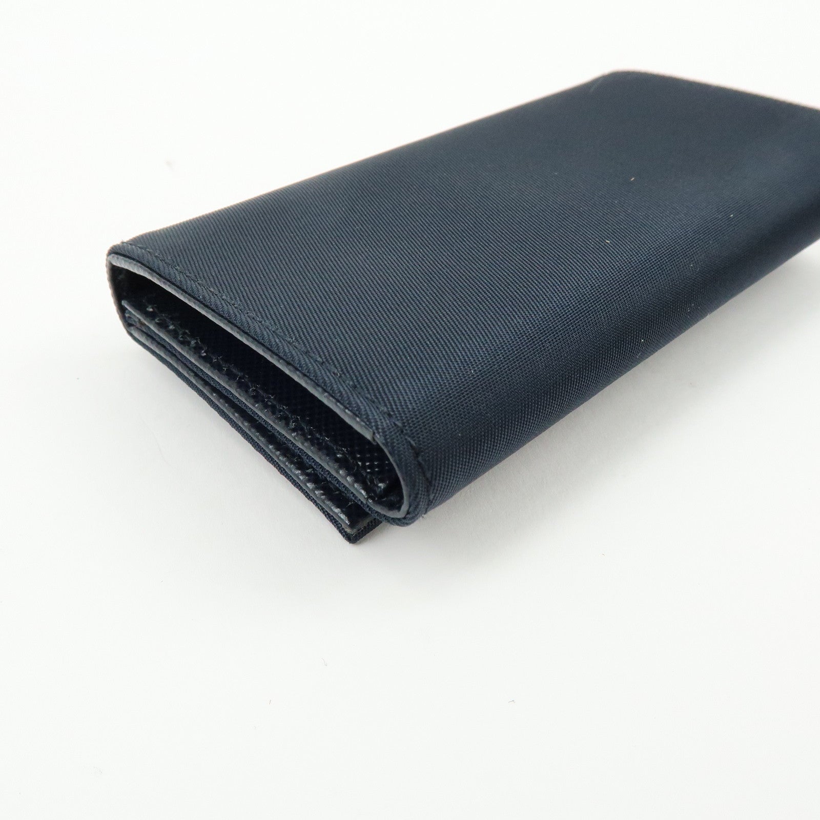 PRADA Triangle Logo Nylon Saffiano Leather Key Case Black 1M0222