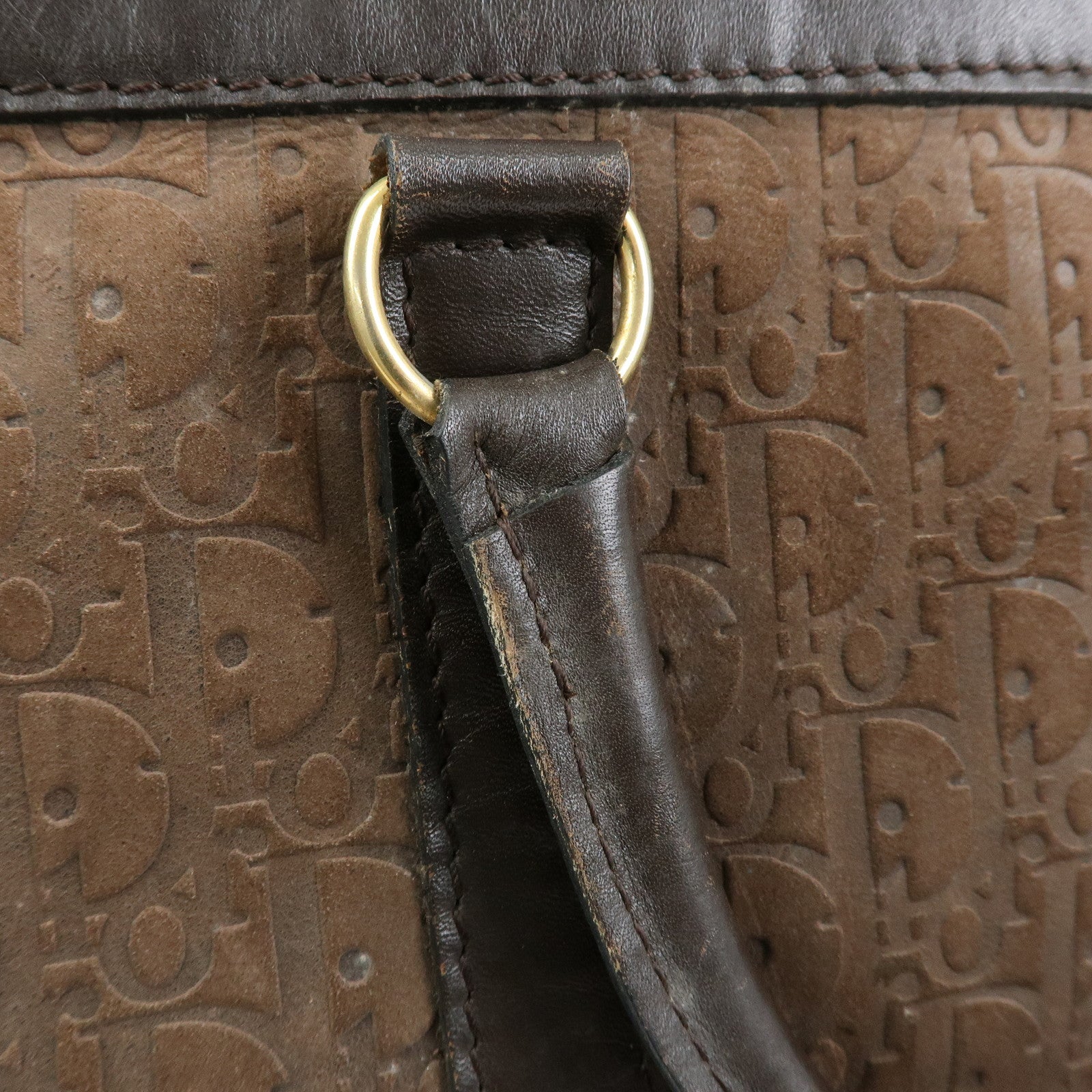 Christian Dior Trotter Suede Leather Boston Bag Hand Bag Brown