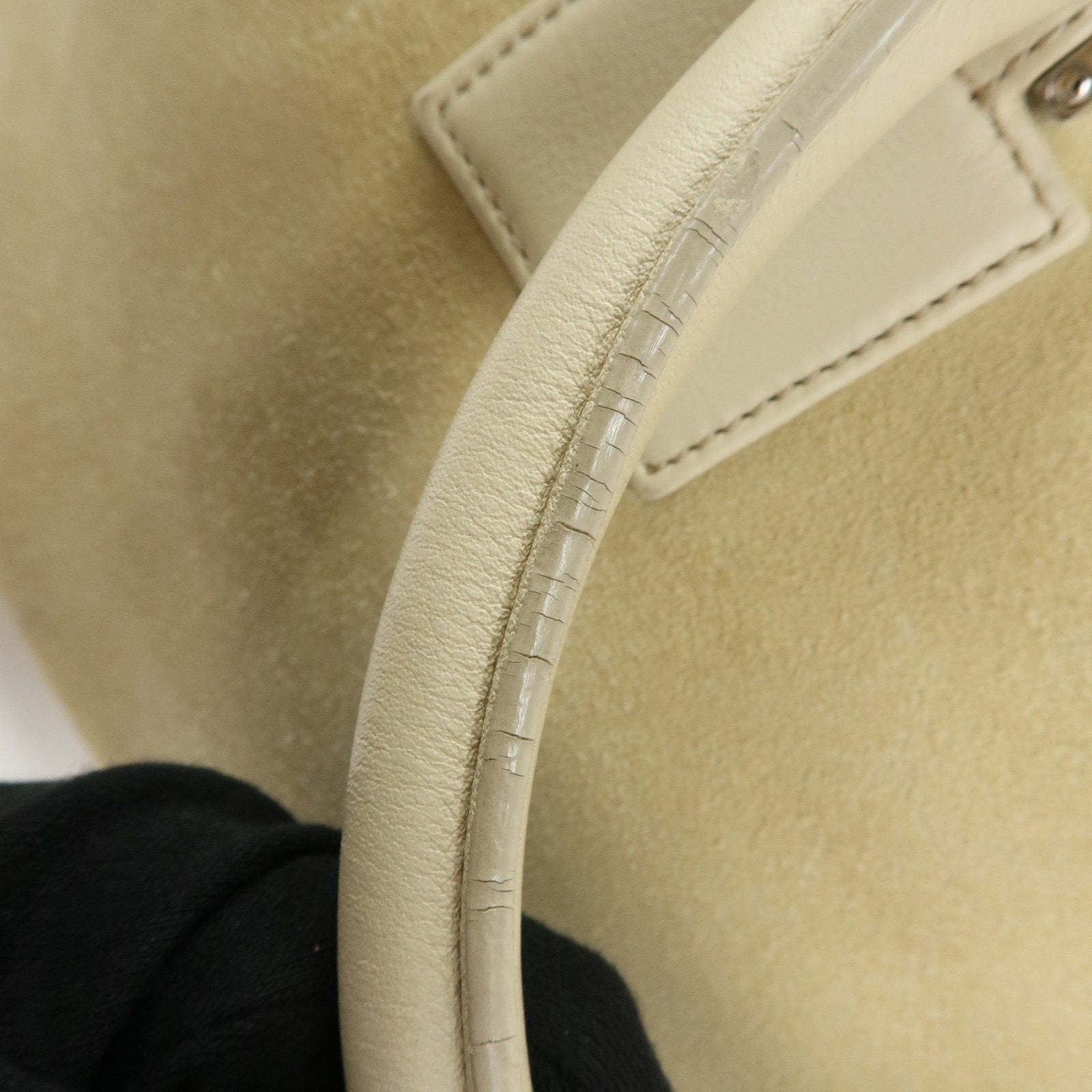 LOEWE Amazona 36 Suede Leather Boston Bag Hand Bag Beige Ivory