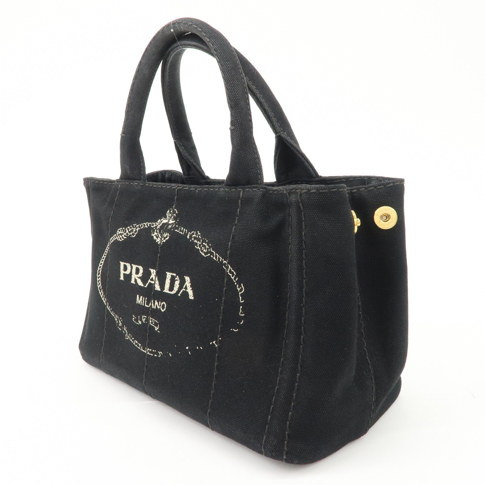PRADA Logo Canapa Denim 2 Way Tote Bag Hand Bag Black B2642B Used