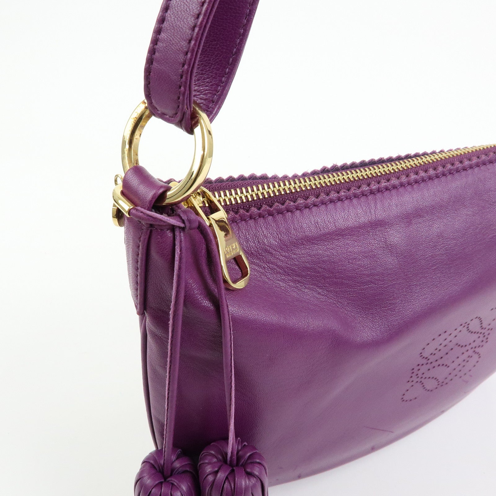 LOEWE Anagram Nappa Leather Shoulder Bag Hand Bag Brown Purple