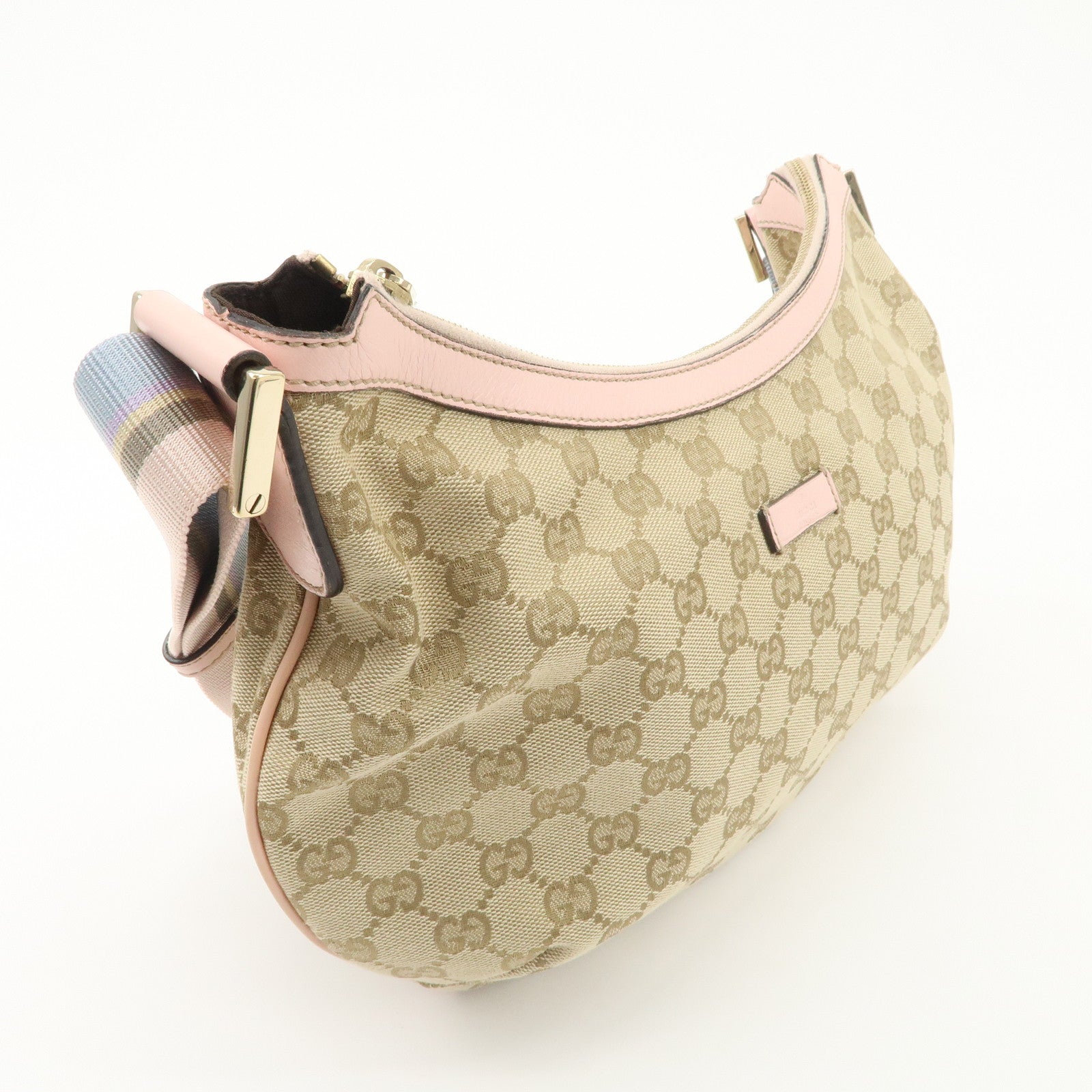GUCCI GG Canvas Leather Shoulder Bag Crossbody Bag Beige Pink 181092 Used