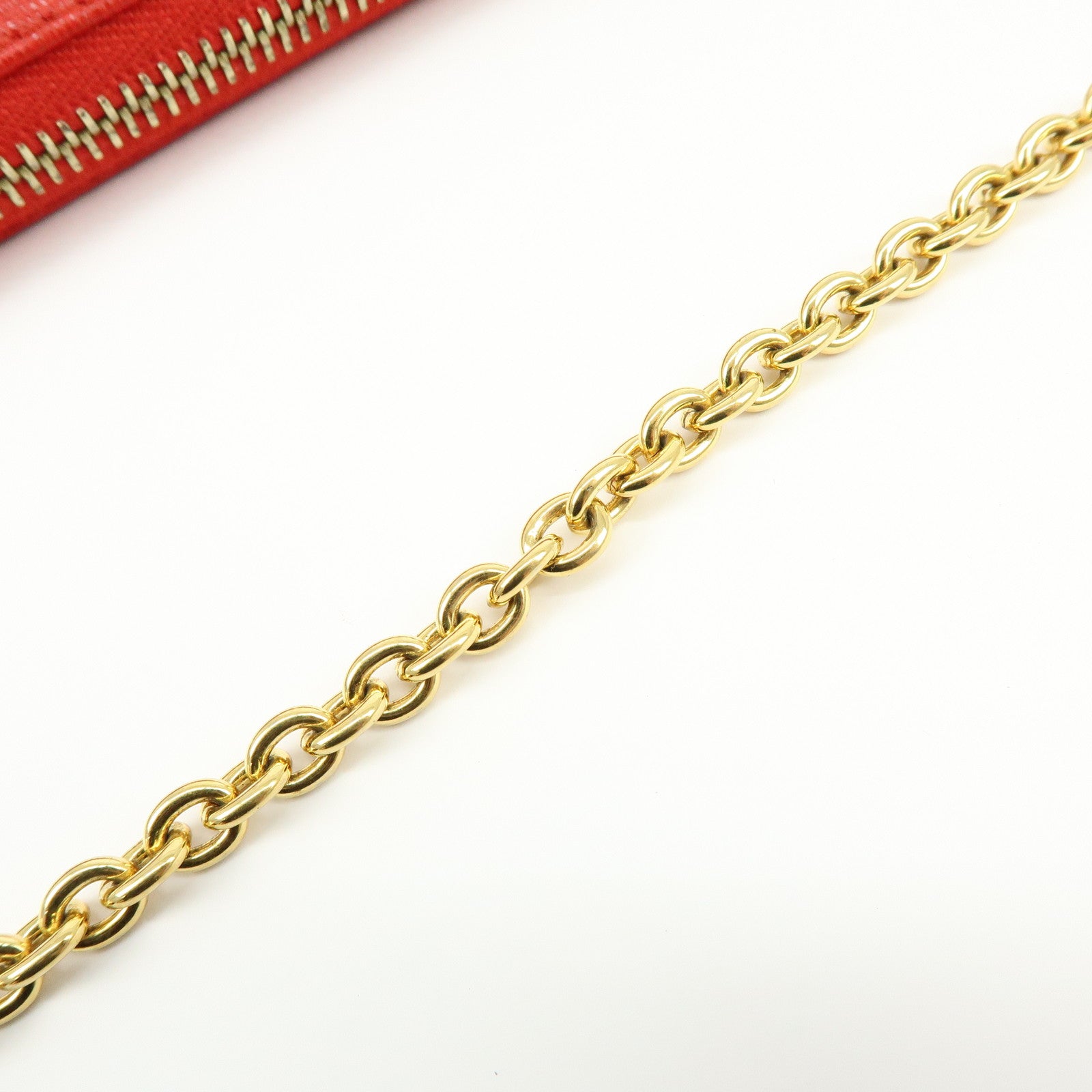 FENDI Embossed Leather Chain Accessary Pouch Hand Bag Red 8M0271