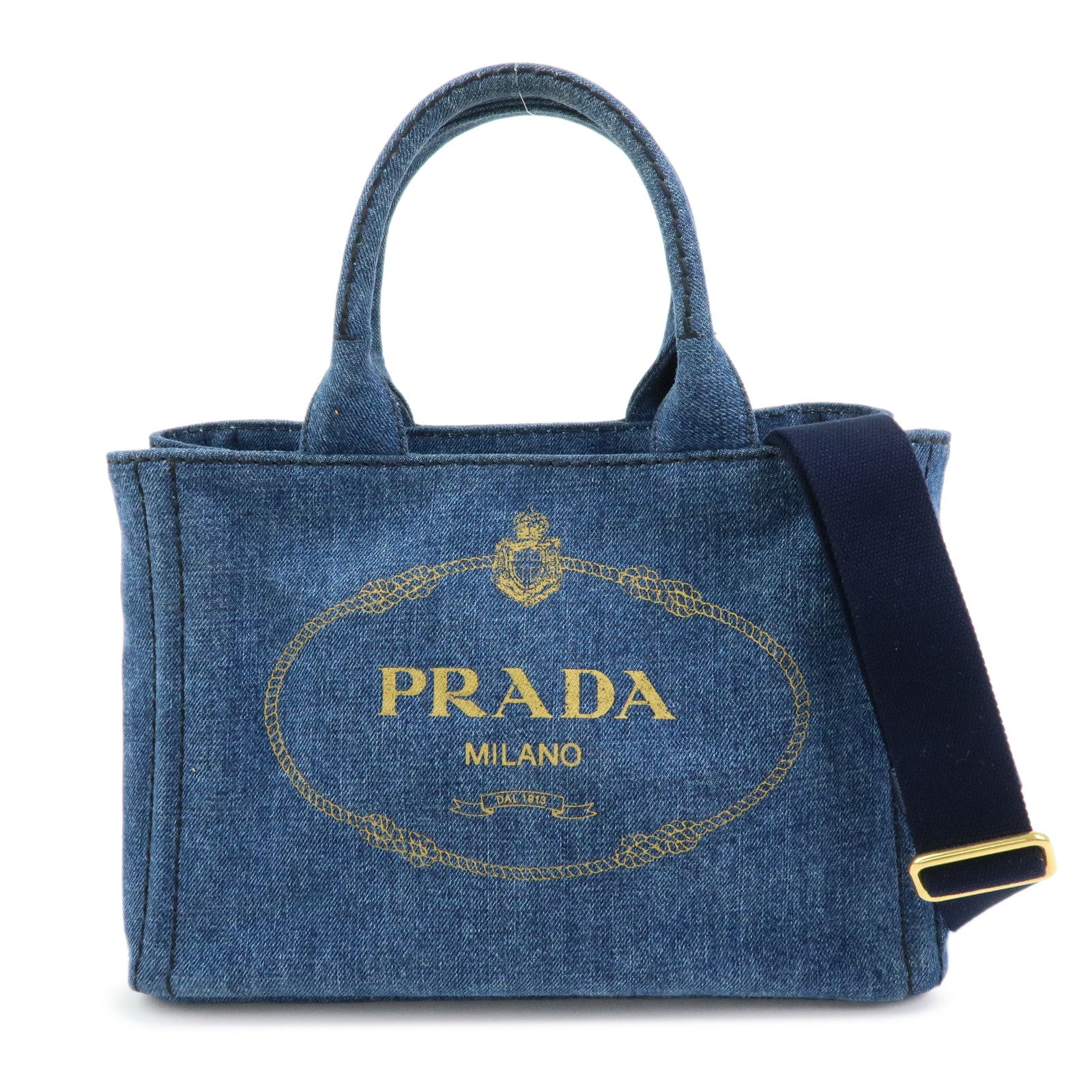 PRADA Triangle Logo Canapa Mini Denim 2Way Bag Hand Bag Blue 1BG439