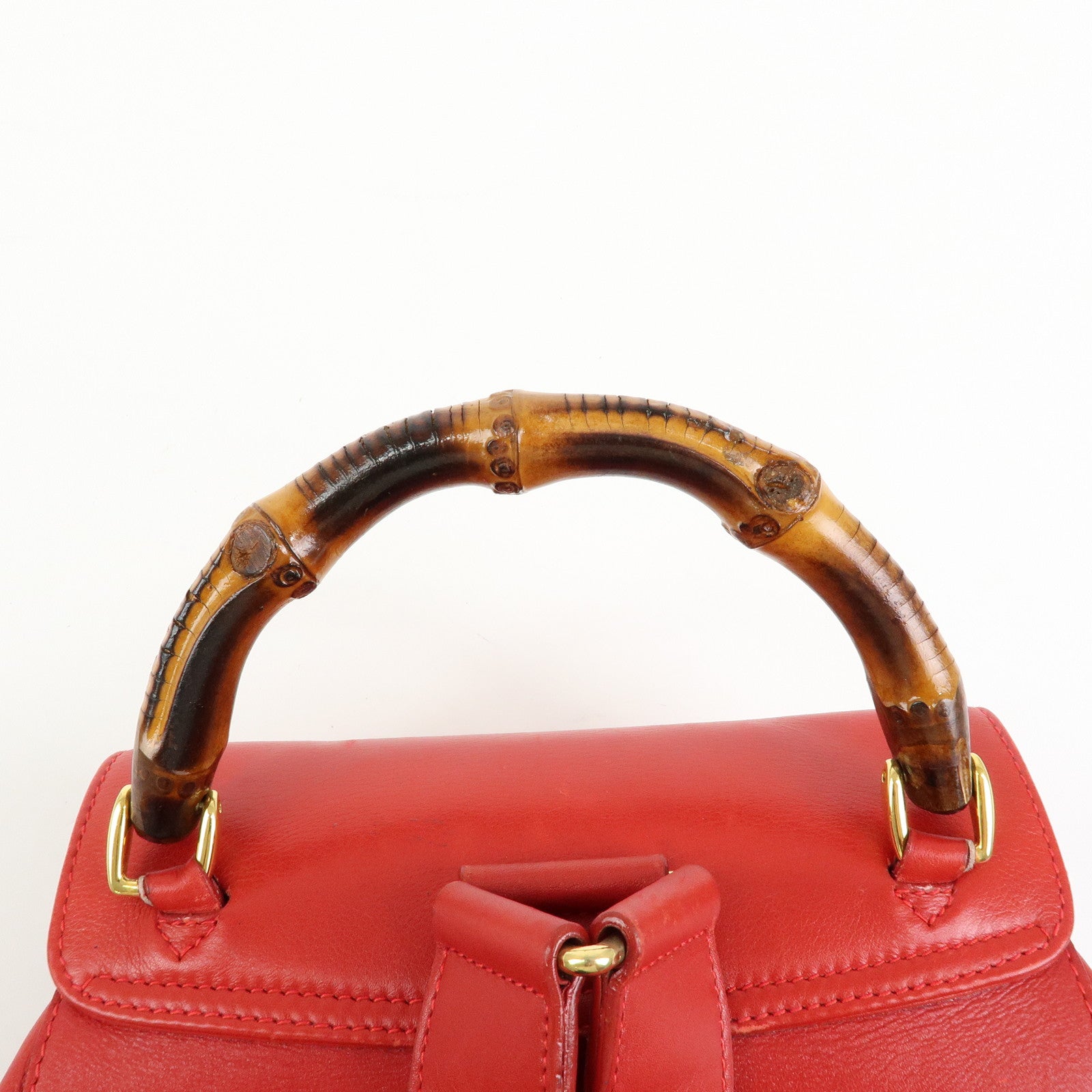 Gucci Bamboo Leather Backpack Rucksack Red 003・2058・0016