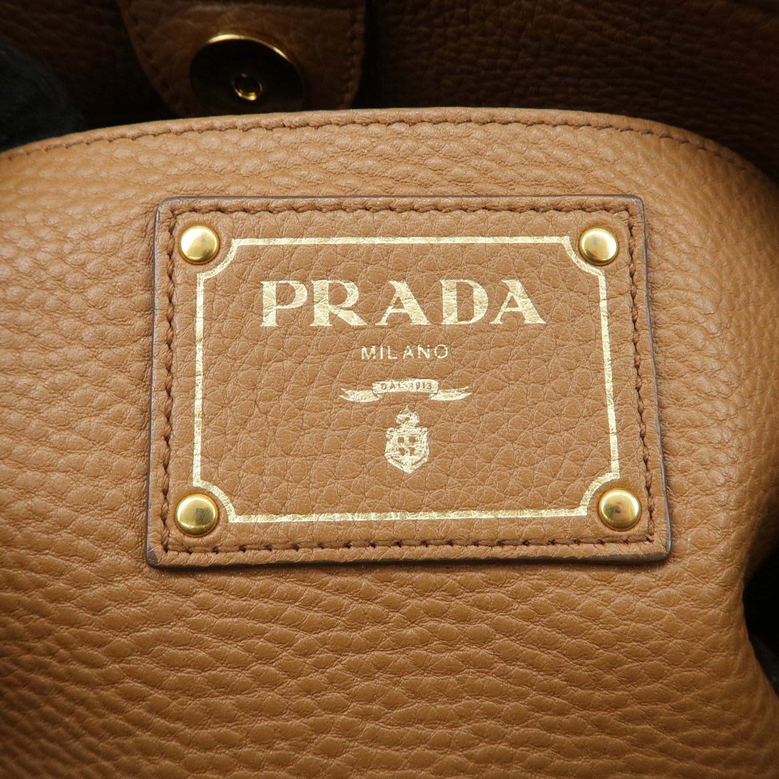 PRADA Logo Leather 2WAY Tote Bag Hand Bag Brown Gold Hardware Used
