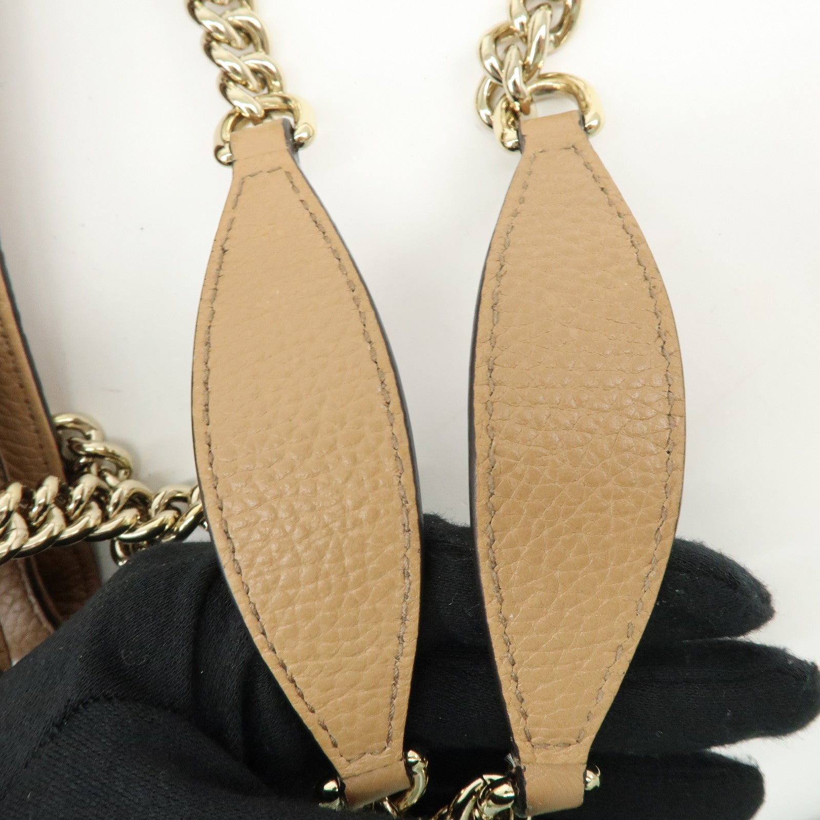 GUCCI SOHO Interlocking G Leather Chain Shoulder Bag Beige 536196