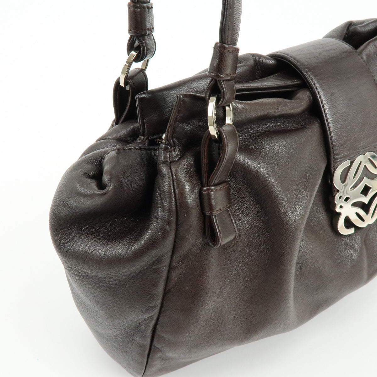 LOEWE Anagram Nappa Leather Shoulder Bag Hand Bag Dark Brown