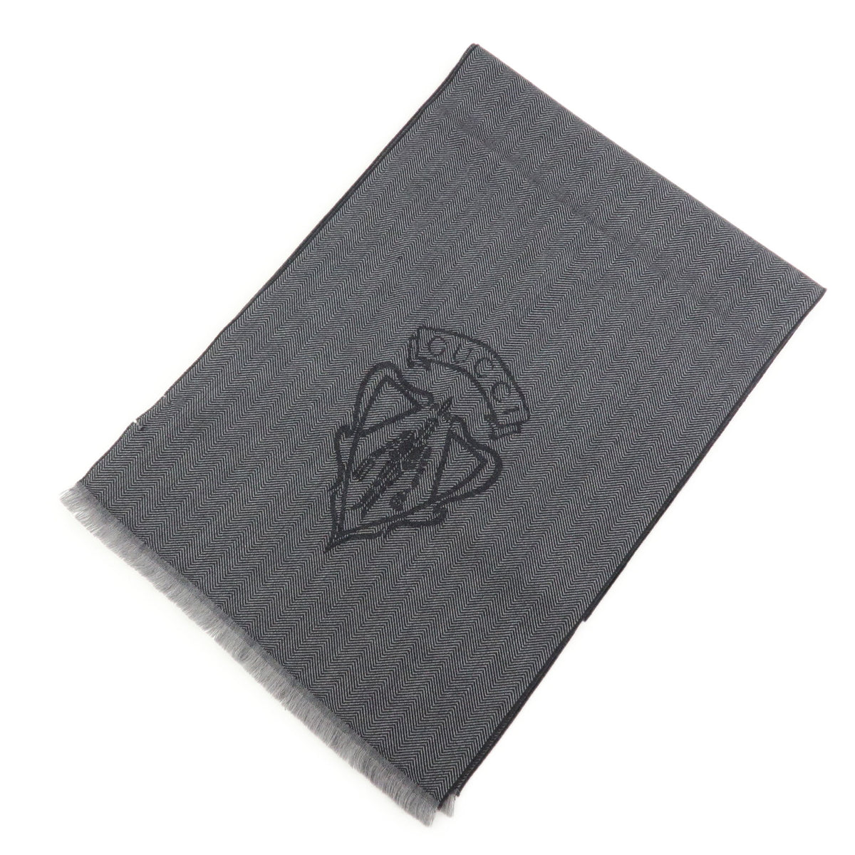 GUCCI Historia Wool 100% Scarf Crest Herringbone Gray