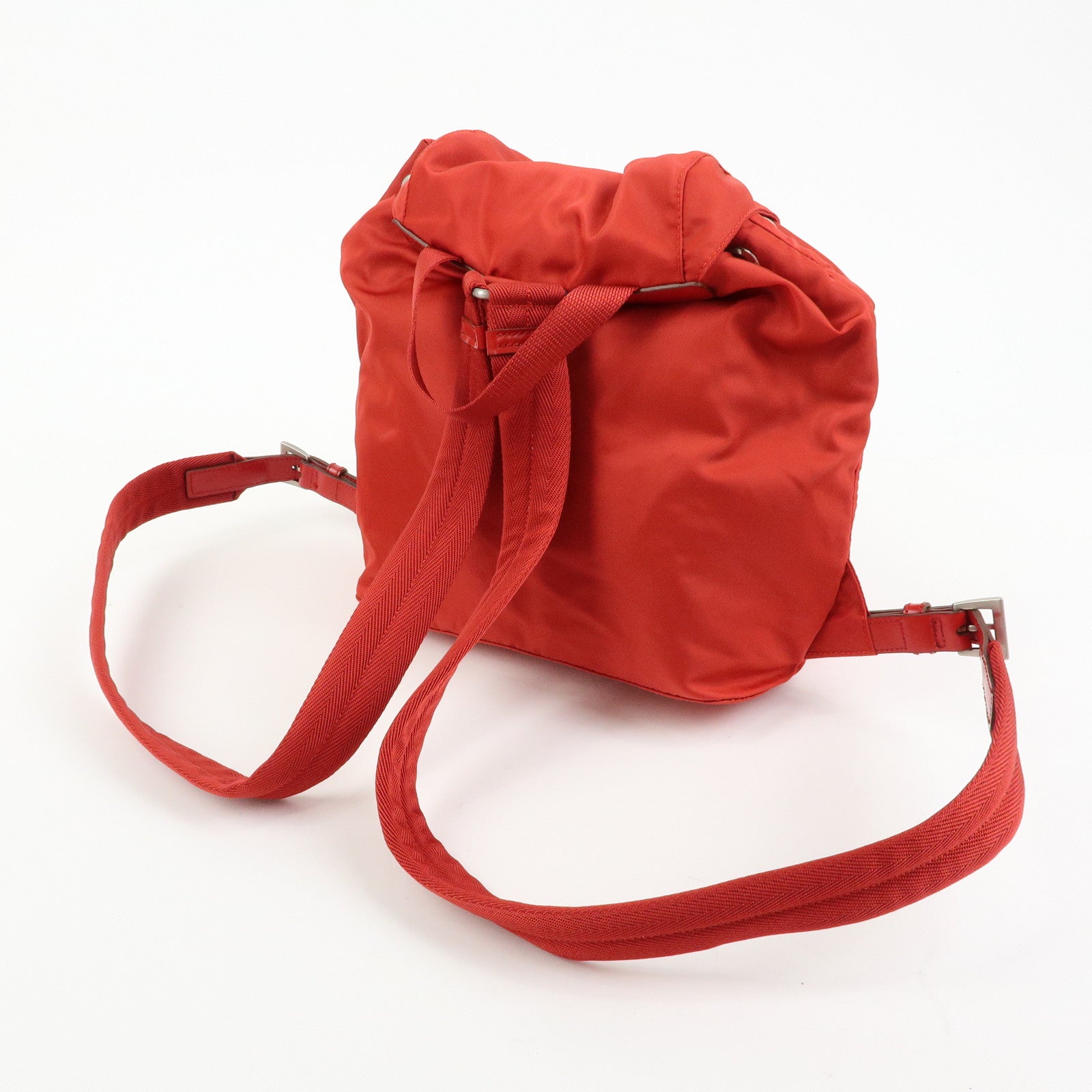 PRADA Triangle Logo Nylon Leather Backpack Rucksuck Red