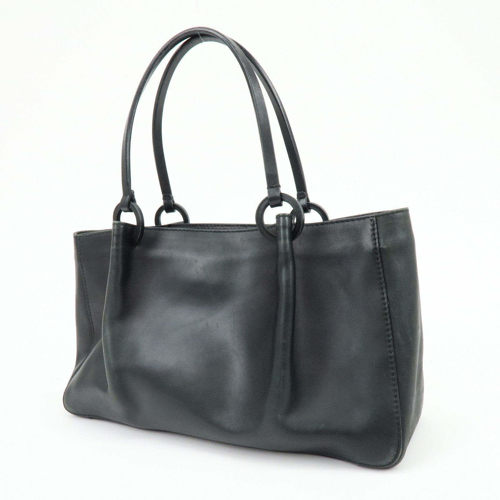 GUCCI Leather Tote Bag Shoulder Bag Hand Bag Black 94898