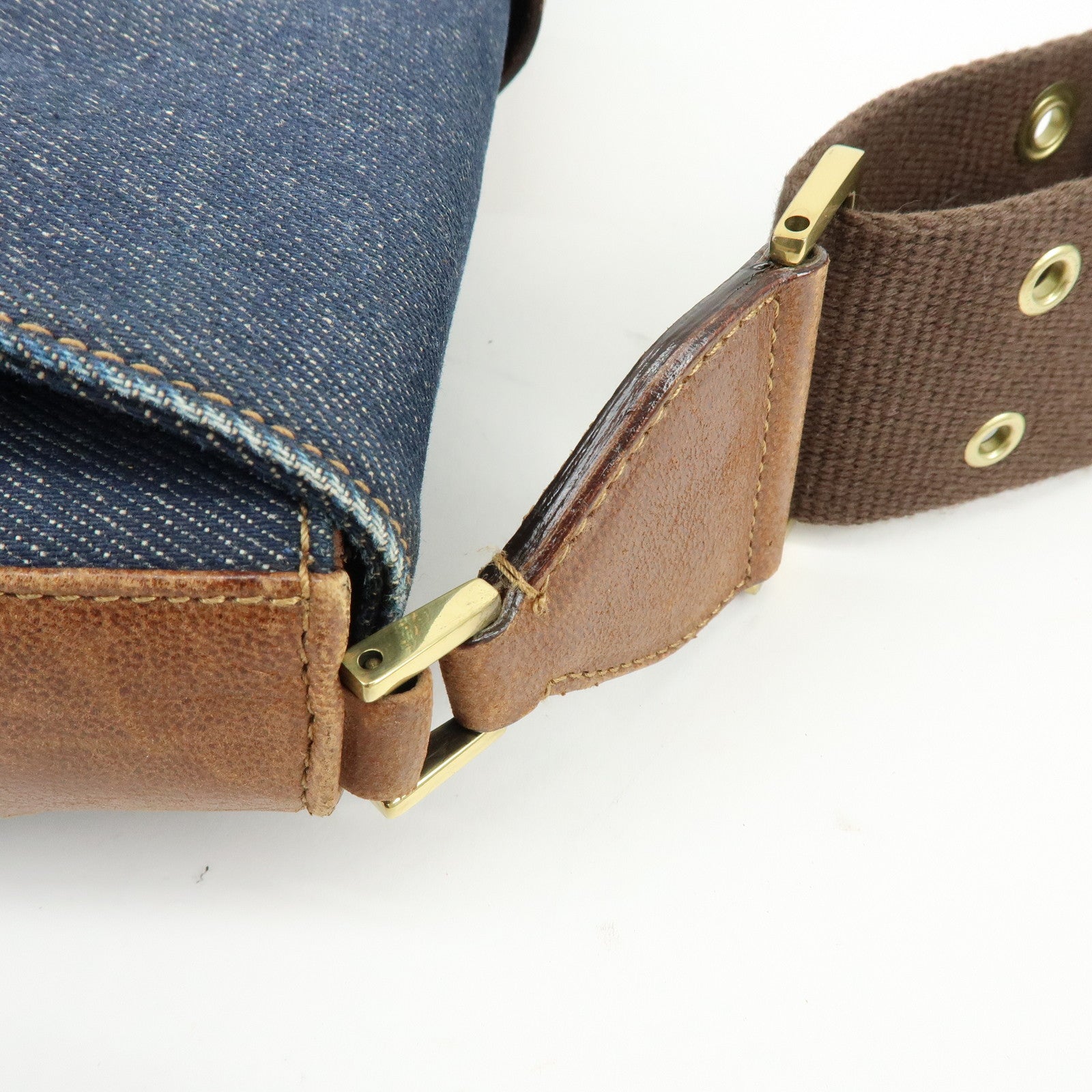 Christian Dior Street Chic Denim Leather Shoulder Bag Indigo Blue Brown