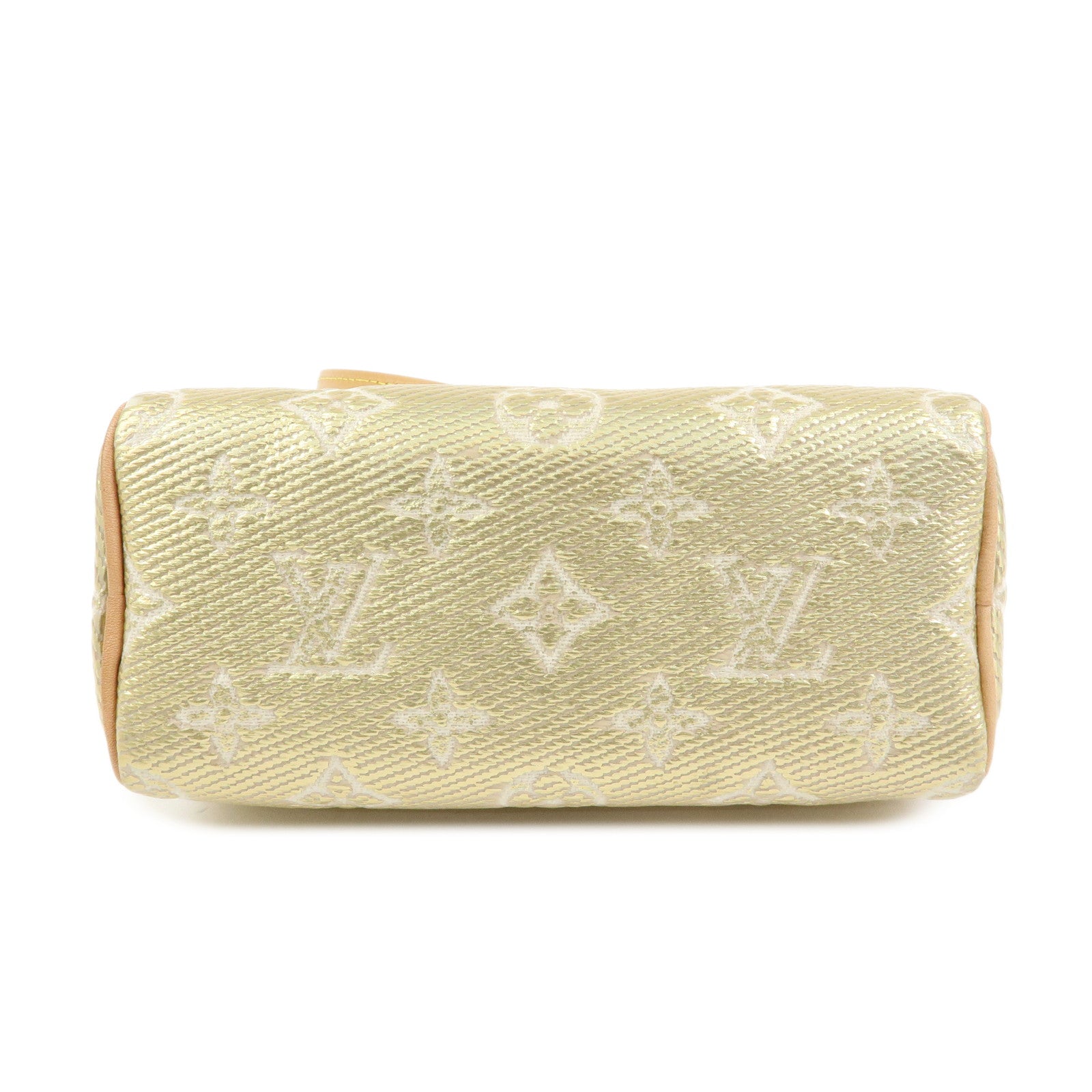 Louis Vuitton Monogram Jaquard Nano Speedy Hand Bag & Strap Gold M82242