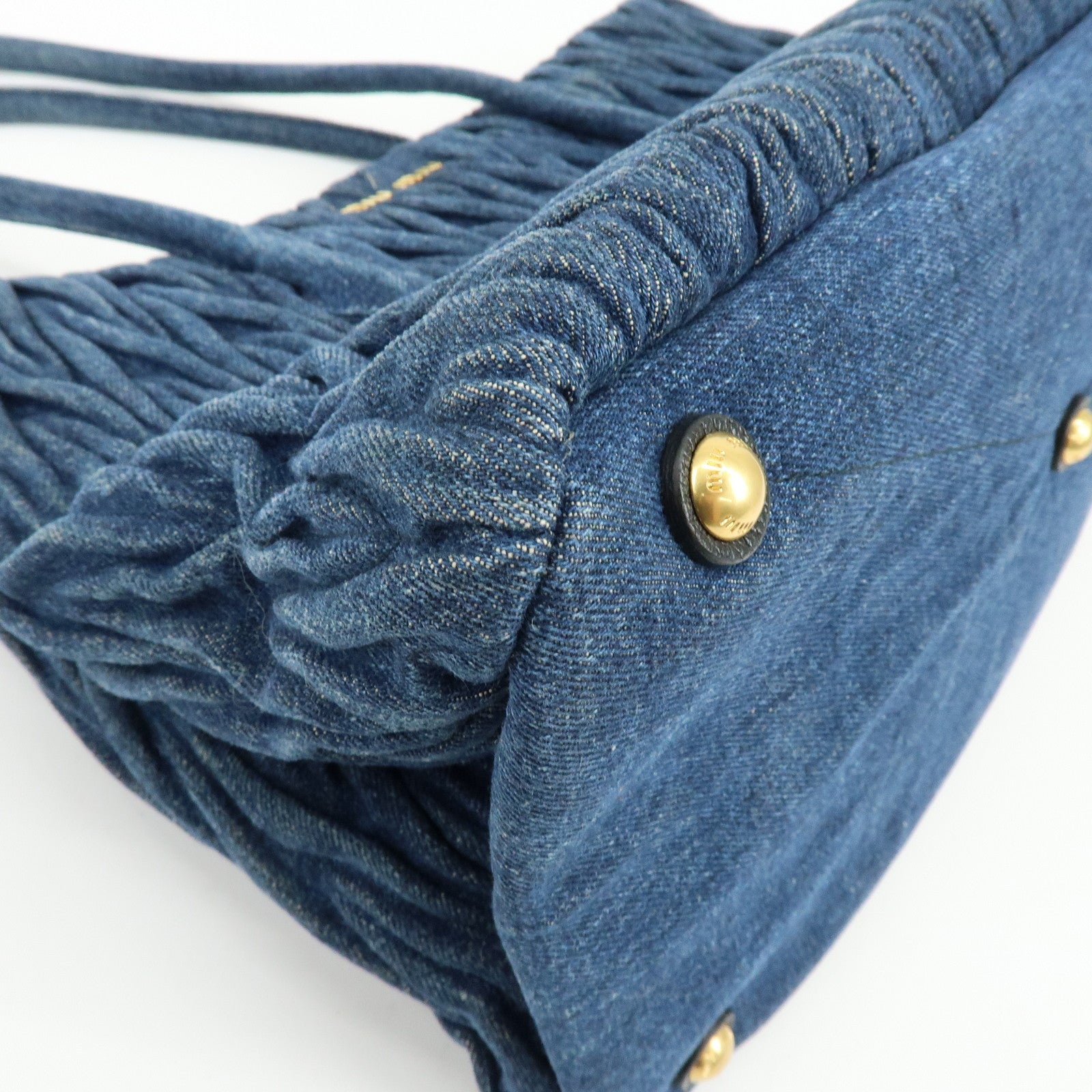 MIU MIU Logo Matelasse Denim Shoulder Bag Tote Bag Blue