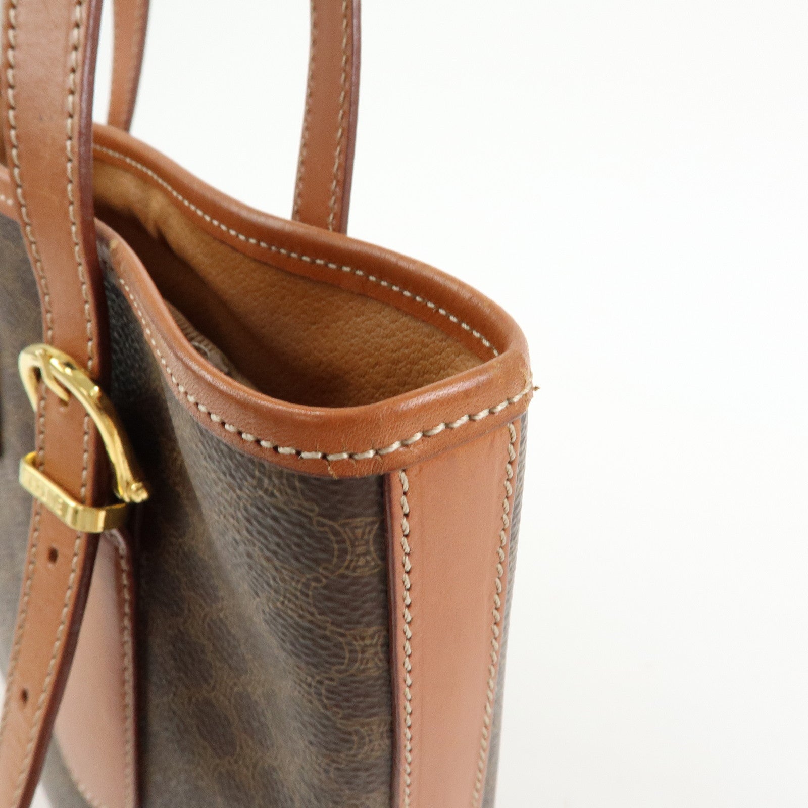 CELINE Macadam PVC Leather Tote Bag Hand Bag Shoulder Bag Brown