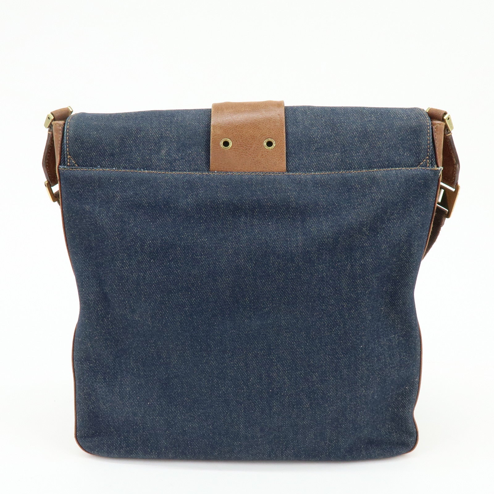 Christian Dior Street Chic Denim Leather Shoulder Bag Indigo Blue Brown