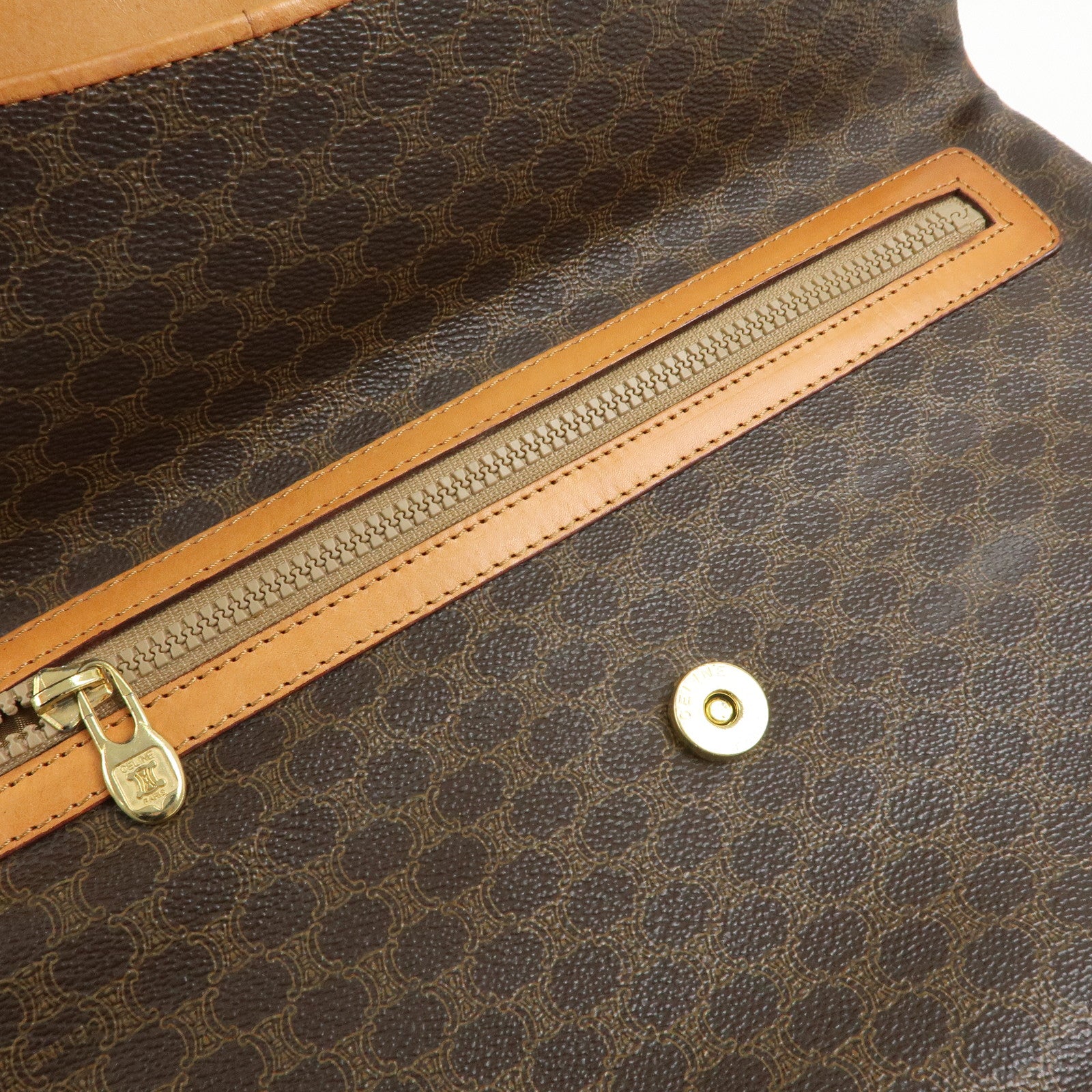 CELINE Macadam Leather Flap Clutch Bag Brown