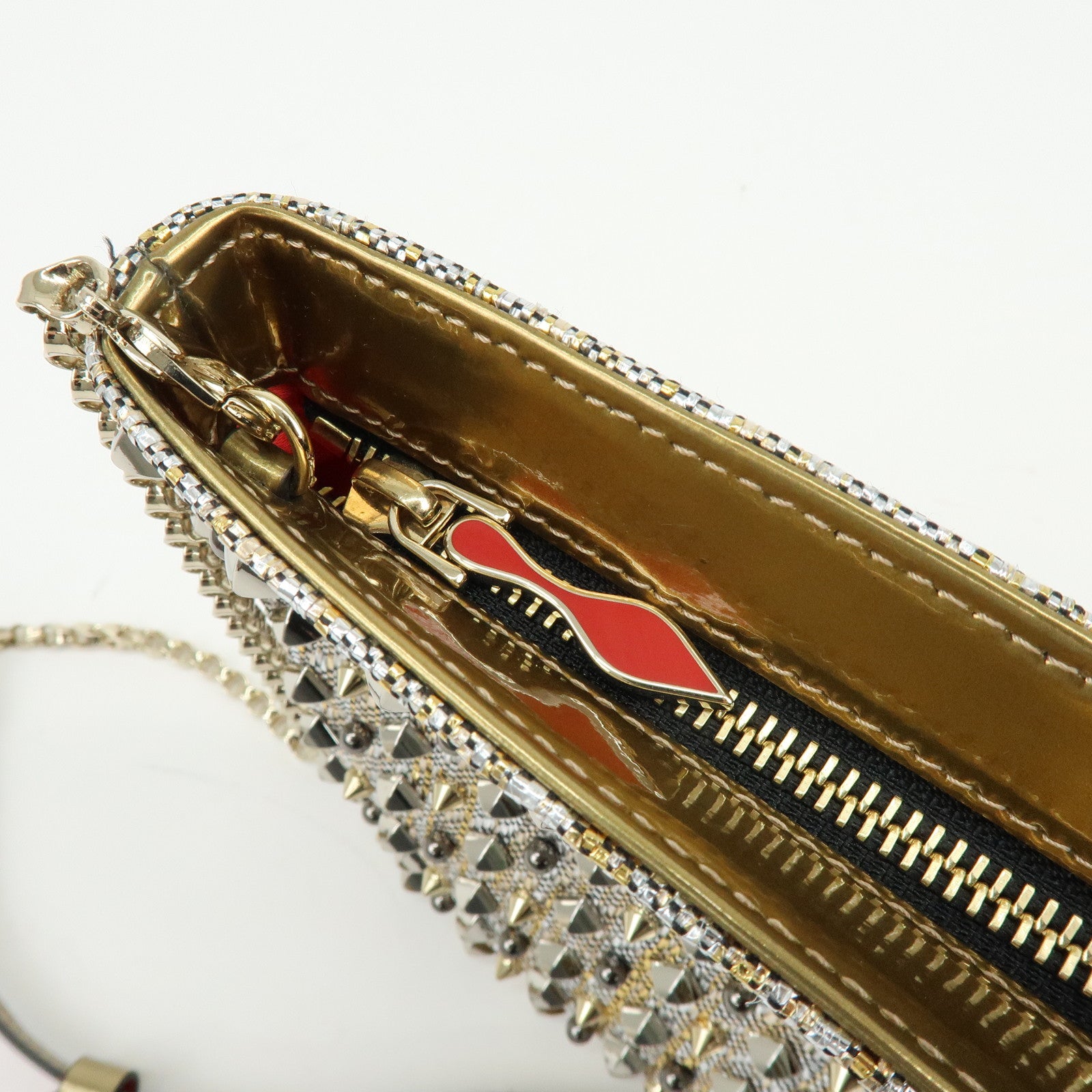 Christian Louboutin Glitter Patent Leather 2Way Bag Shoulder Bag Gold