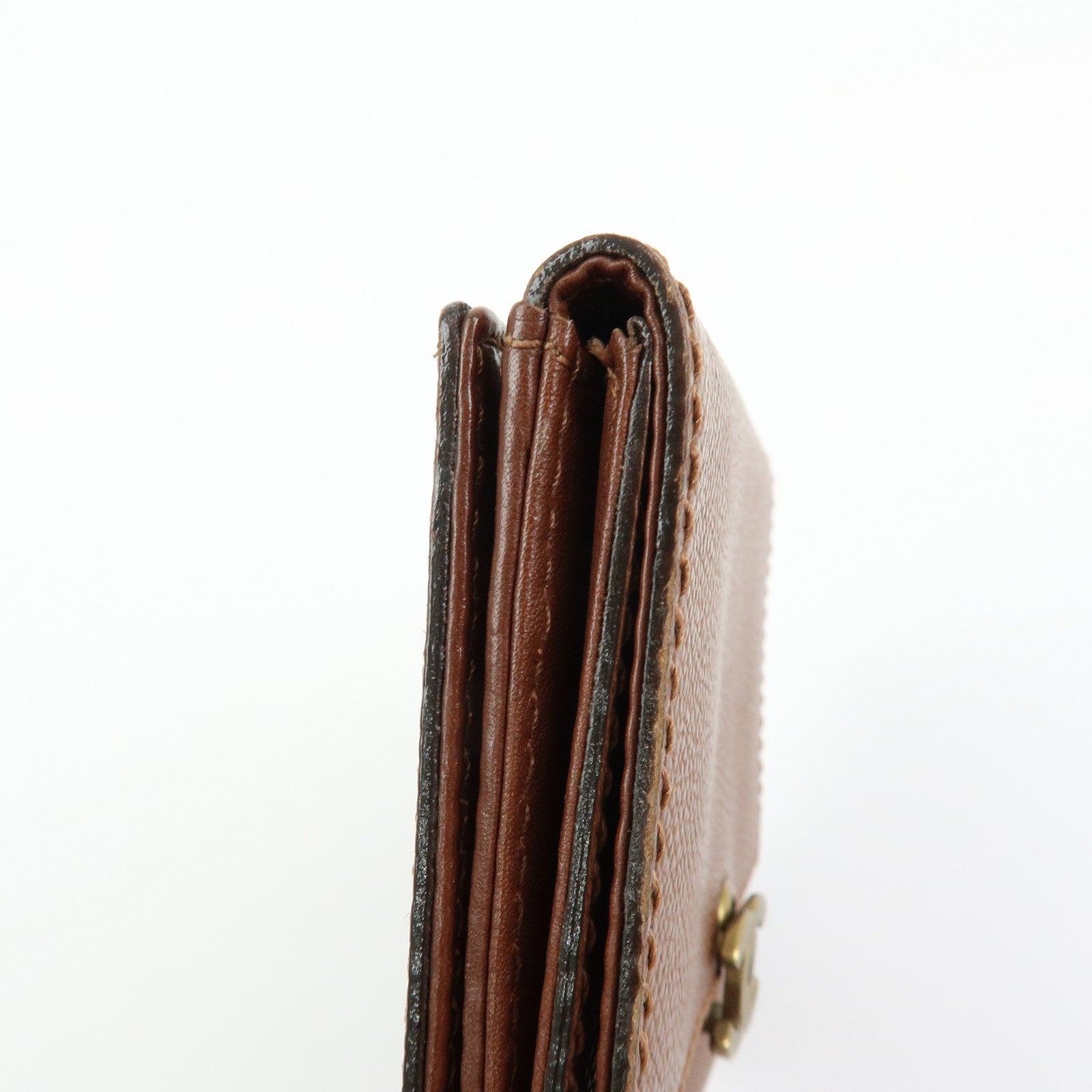 CHANEL COCO Mark Leather Bi-fold Compact Wallet Brown Gold