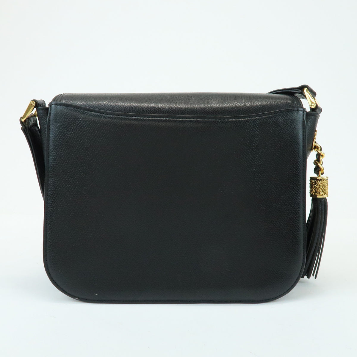 VALENTINO V Logo Leather Shoulder Bag Crossbody Bag Tassel Charm Black