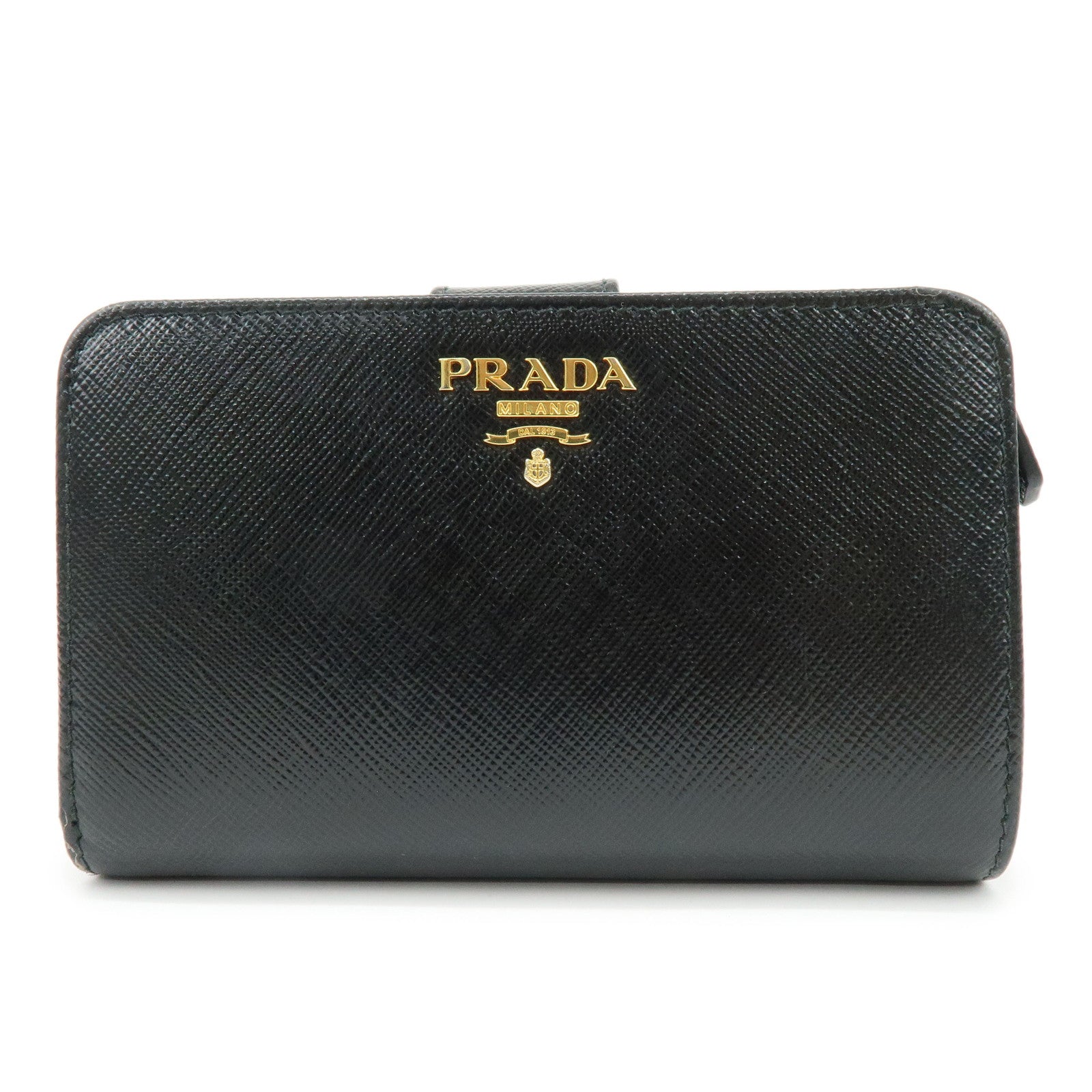 PRADA Saffiano Leather Compact Bi-fold Wallet Black 1ML225