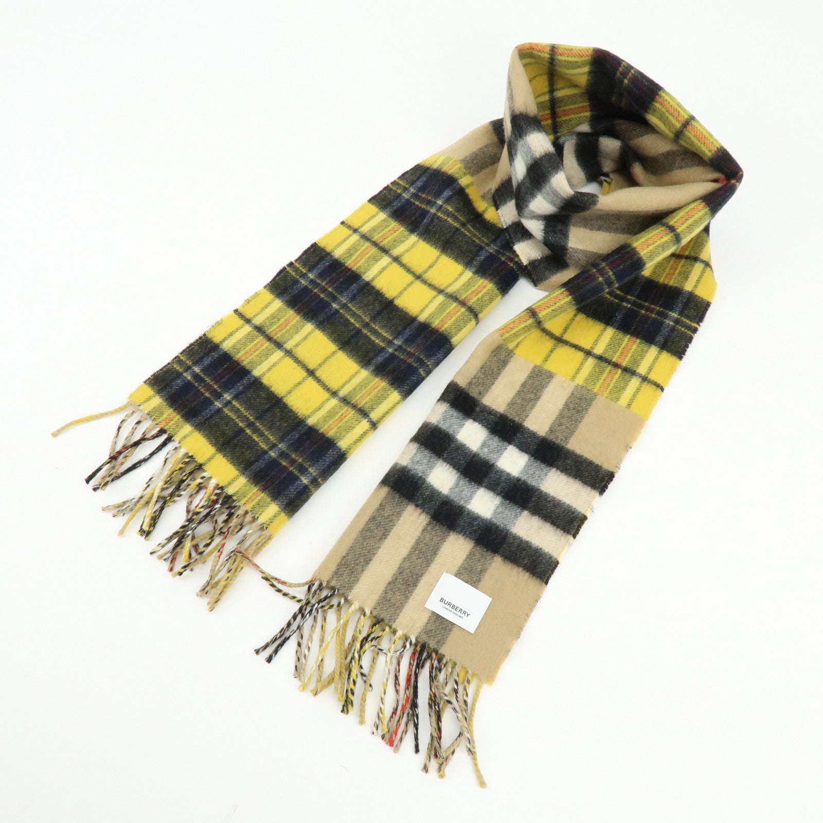 BURBERRY Nova Plaid Wool 100% Scarf Beige Yellow Navy Black Red