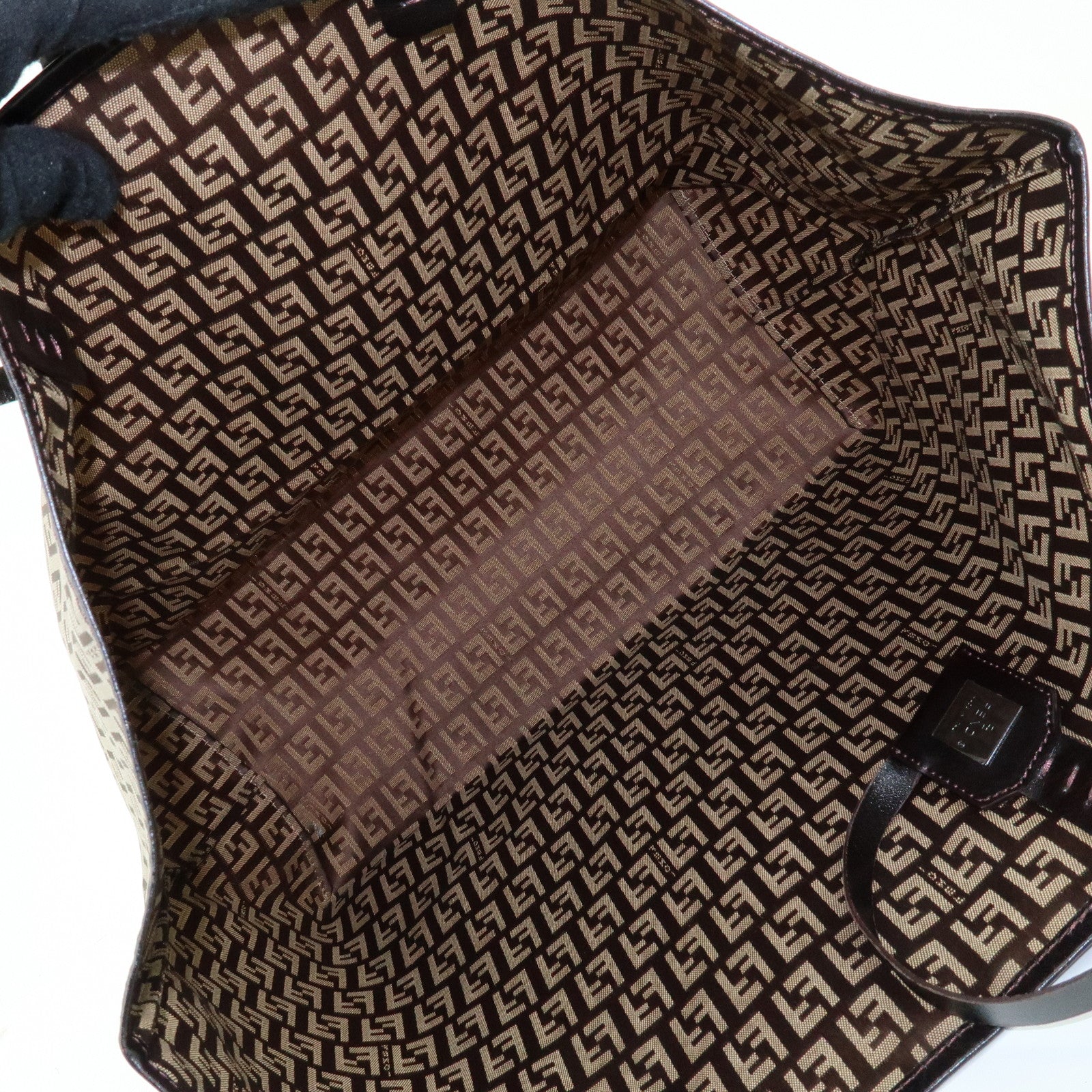 FENDI Zucchino Canvas Leather Tote Bag Shoulder Bag Brown