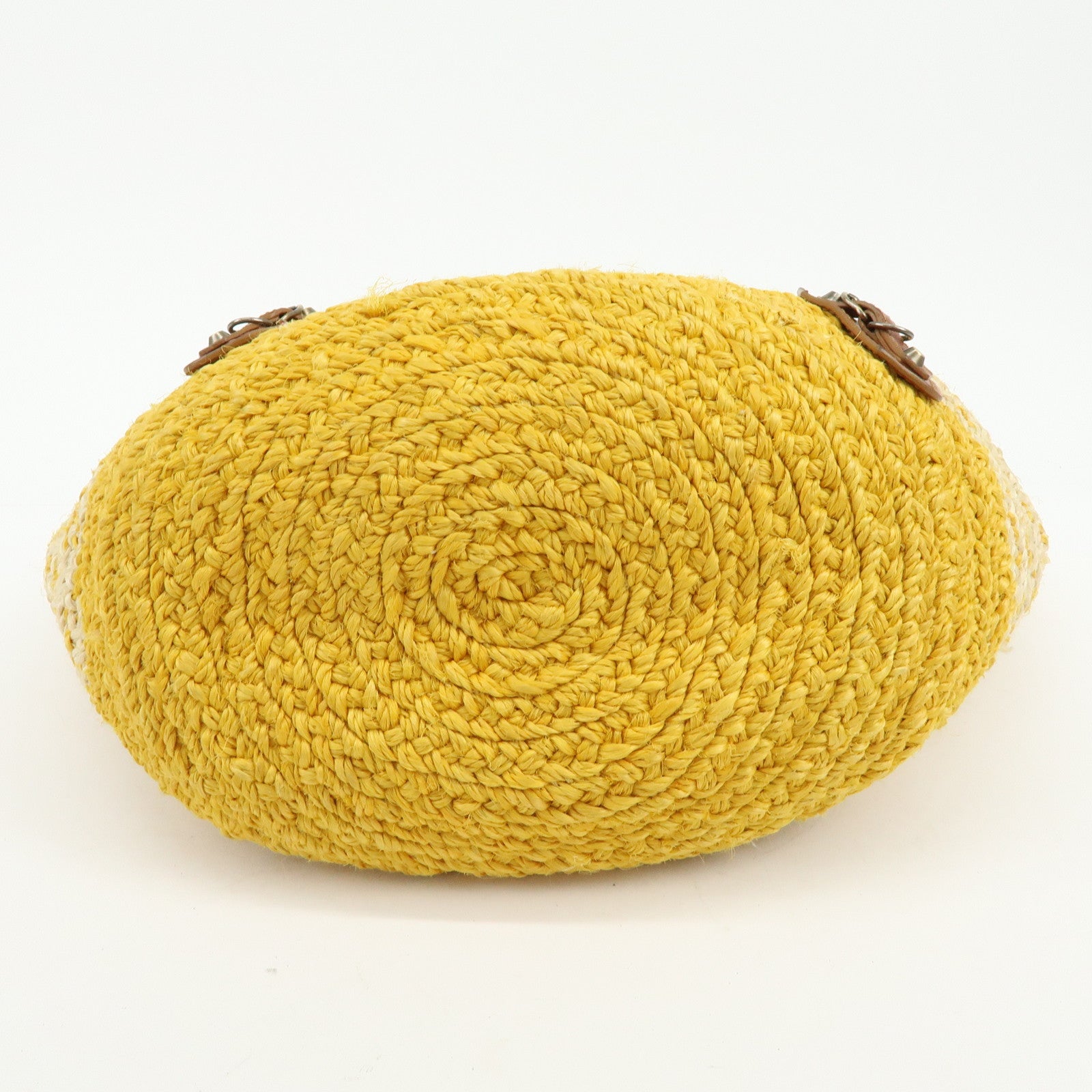 BALENCIAGA Raffia Leather Panier Tote Bag Yellow Natural 286370