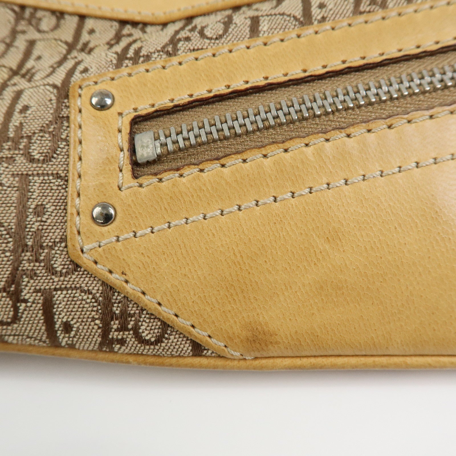 Christian Dior Trotter Street Chic Canvas Leather Shoulder Bag Beige