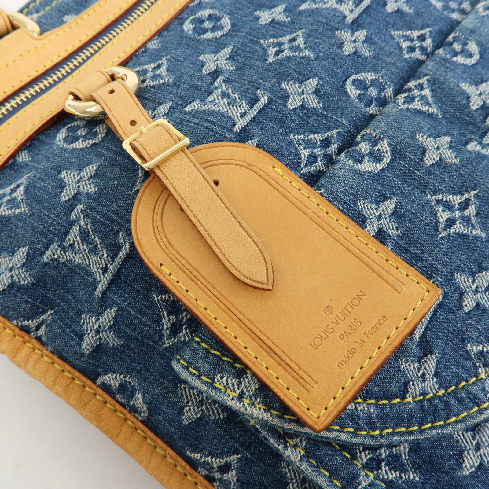 Louis Vuitton Monogram Denim Flat Shopper Tote Bag Blue M95018