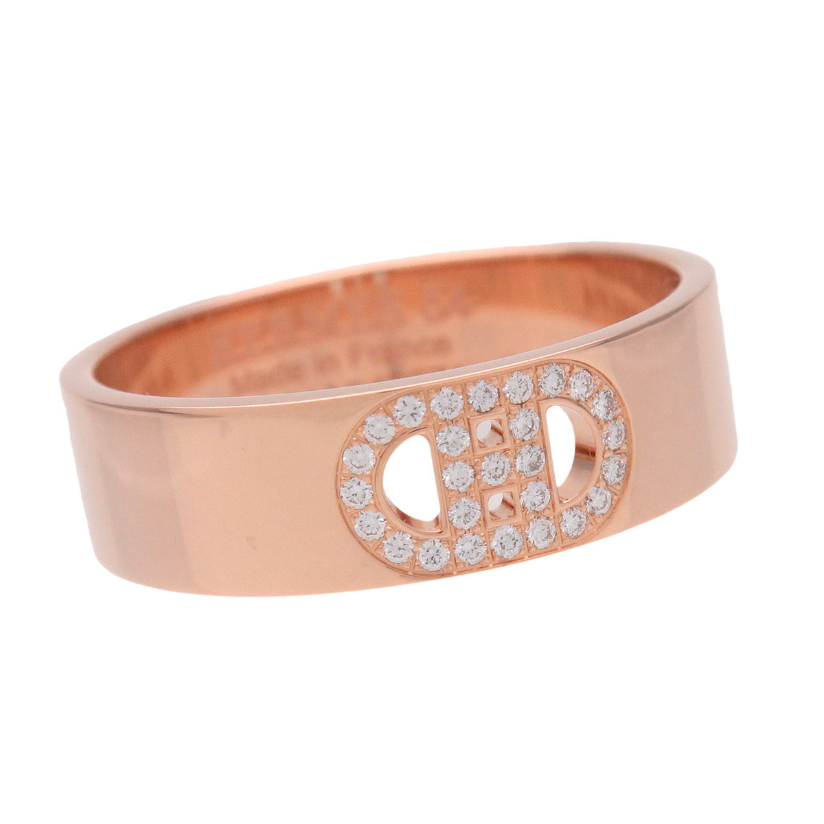 HERMES H Dunkle PM Diamond Ring K18 750PG Rose Gold #54 US7
