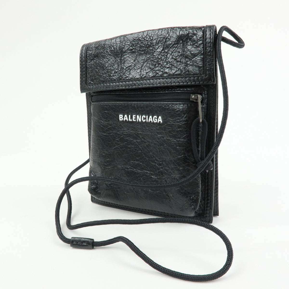 BALENCIAGA Explore Strap Leather Strap Pouch Shoulder Bag Black 532298
