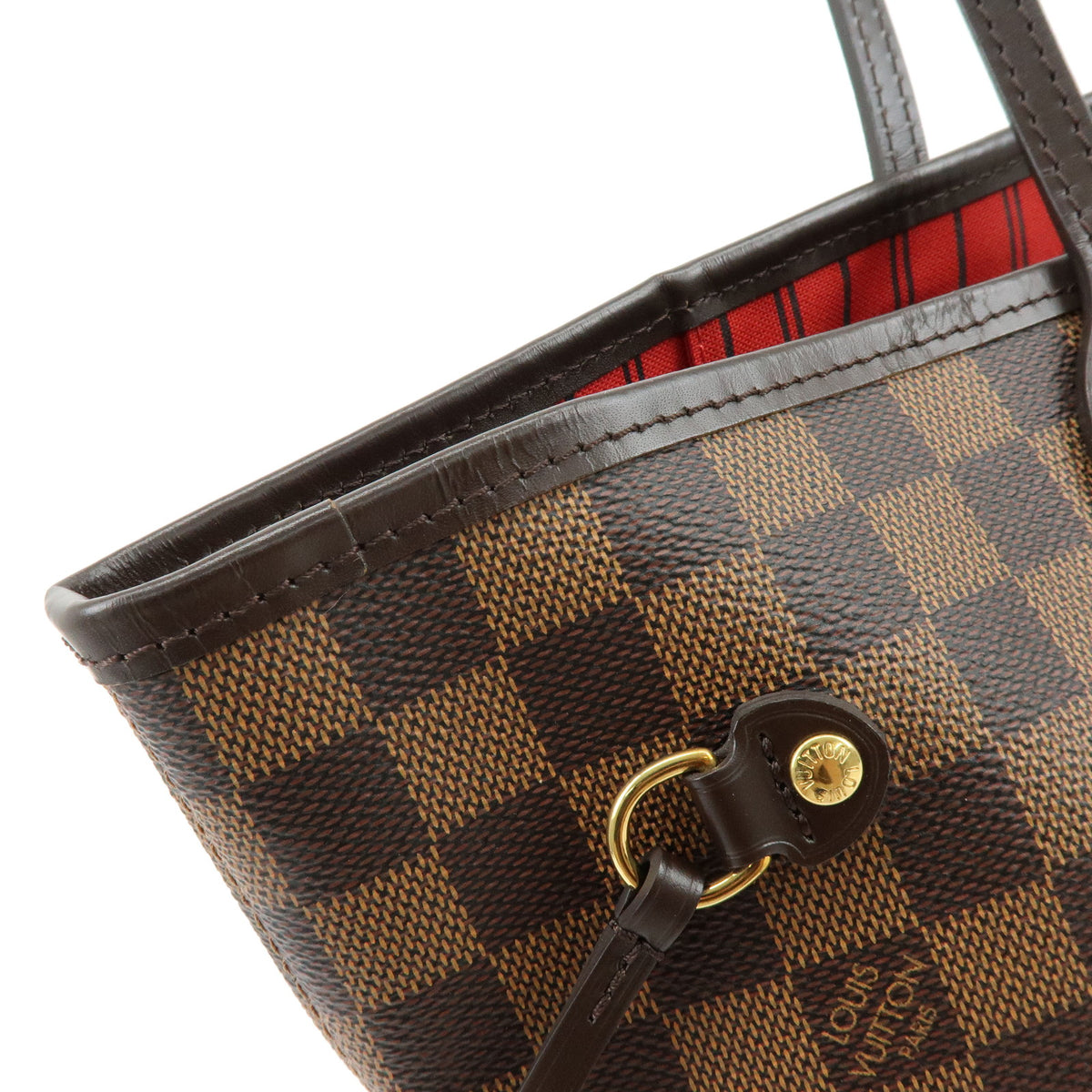 Louis Vuitton Damier Neverfull MM Canvas Leather Tote Bag Cerise N41358