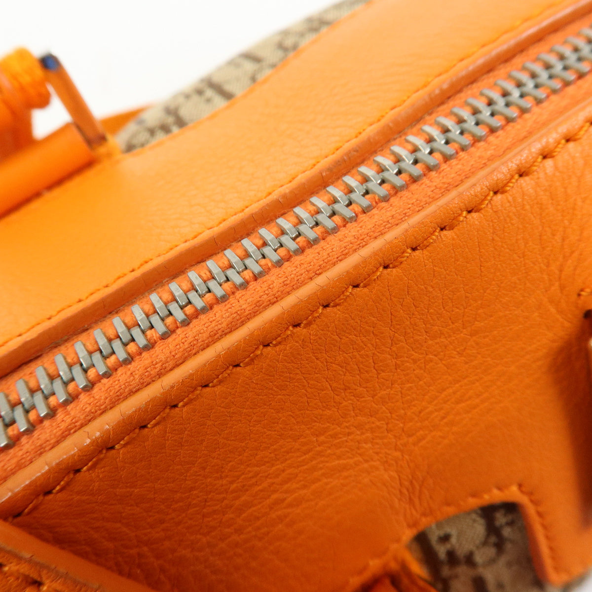 Christian Dior Trotter Jacquard Canvas Leather Hand Bag Beige Orange